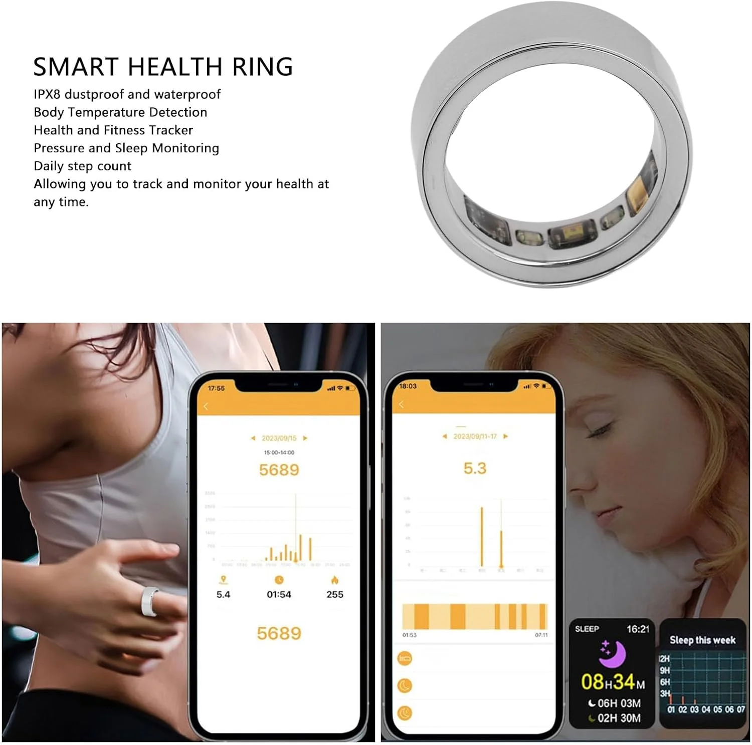 حلقه هوشمند سلامتی Sorandy، پایش خواب، تشخیص دمای بدن، ضد آب IPX8، برای تناسب اندام (22) حلقه هوشمند سلامتی Sorandy، پایش خواب، تشخیص دمای بدن، ضد آب IPX8، برای تناسب اندام (22)