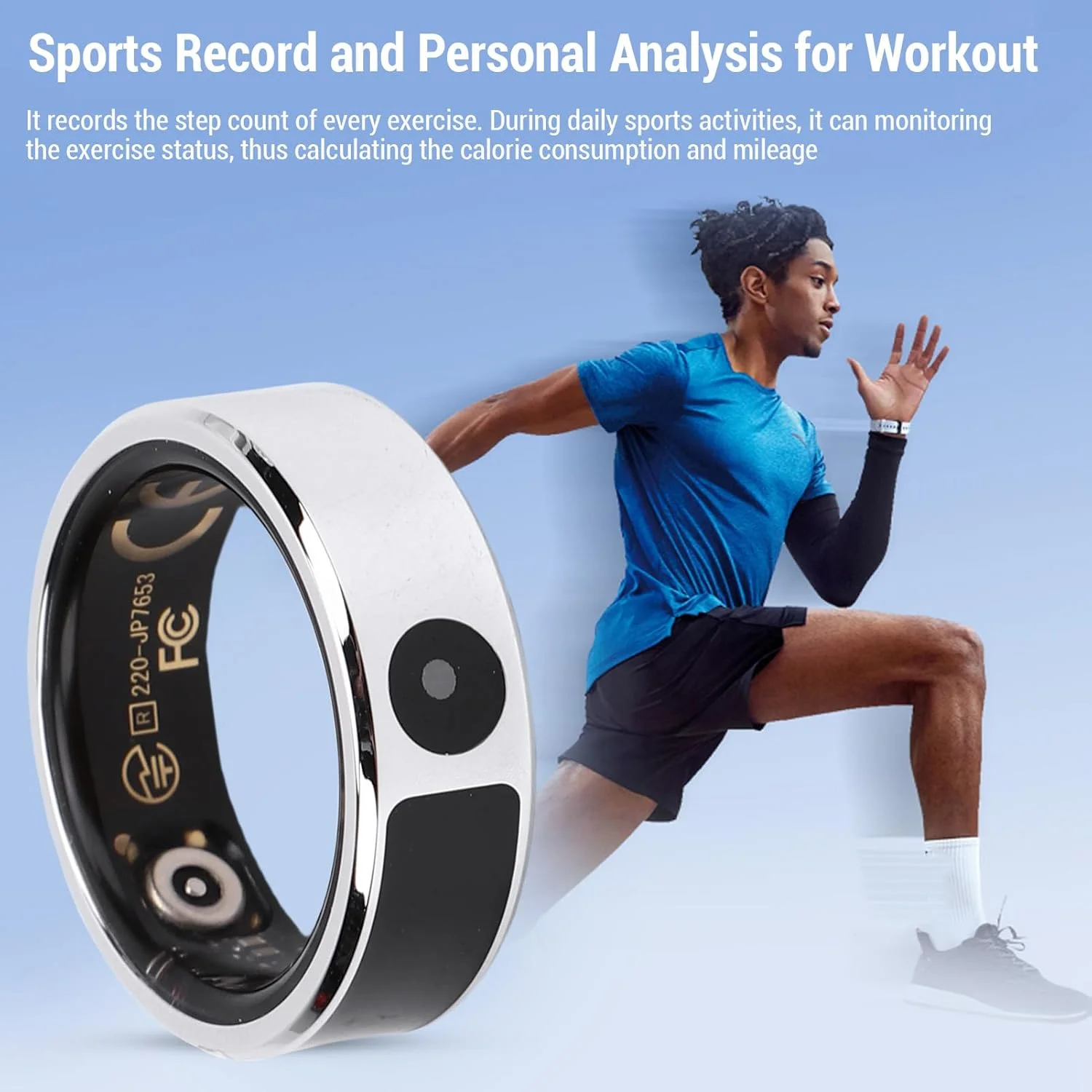 حلقه هوشمند Annadue برای آقایان و بانوان، حلقه تناسب اندام با پایه شارژ، شمارنده قدم، کنترل اشاره برای ویدیو و عکس کوتاه (سایز 9)