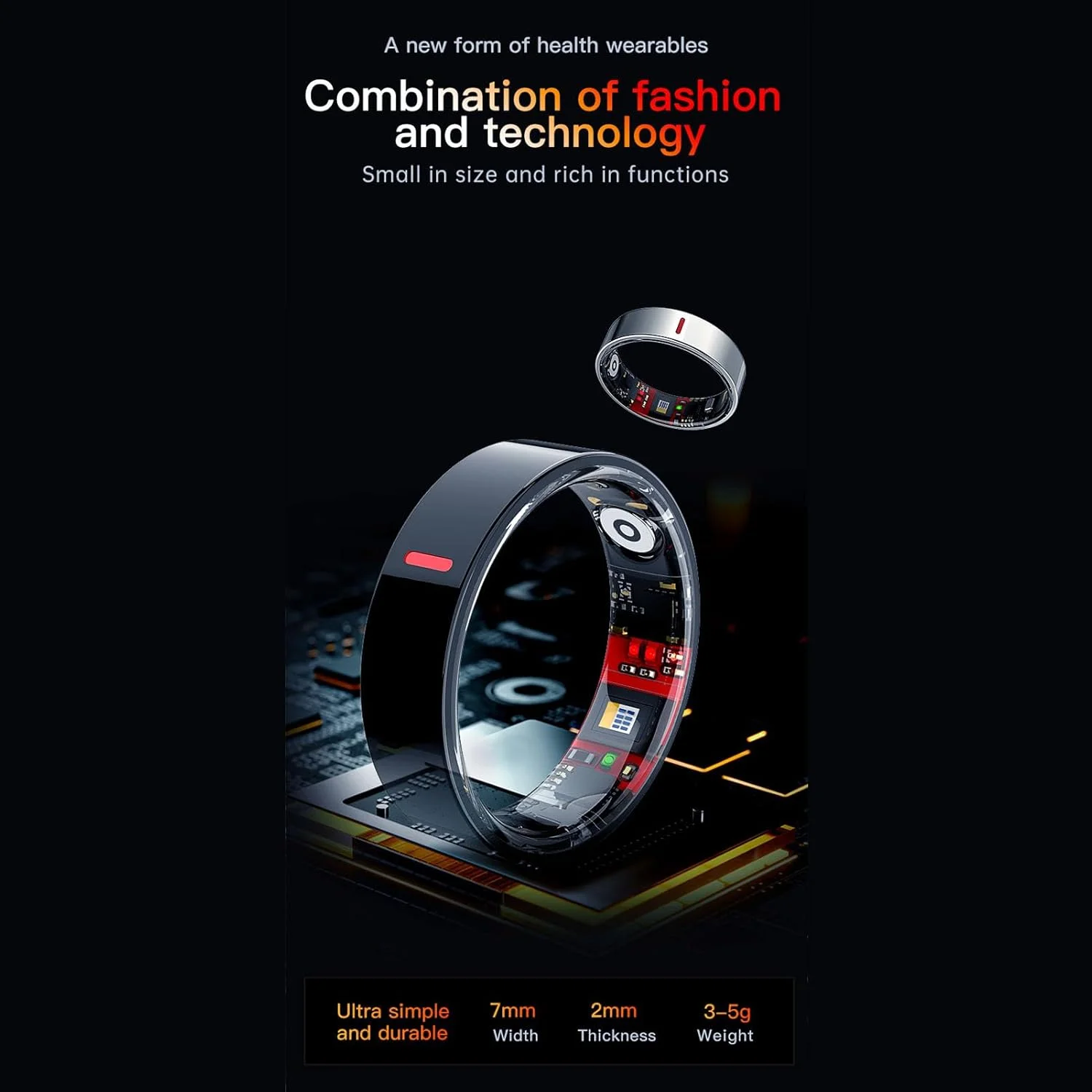 حلقه هوشمند تناسب اندام Annadue، ردیاب سلامتی با نظارت بر ورزش، شمارش گام، کنترل حرکتی، حلقه های سلامتی برای مردان و زنان (سایز 10)