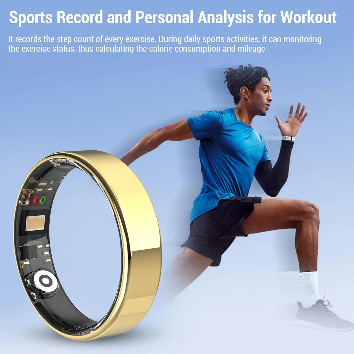 حلقه هوشمند ردیاب سلامتی Annadue به همراه کاور، ردیاب تناسب اندام با قابلیت شمارش گام، مسافت و کالری (طلایی)