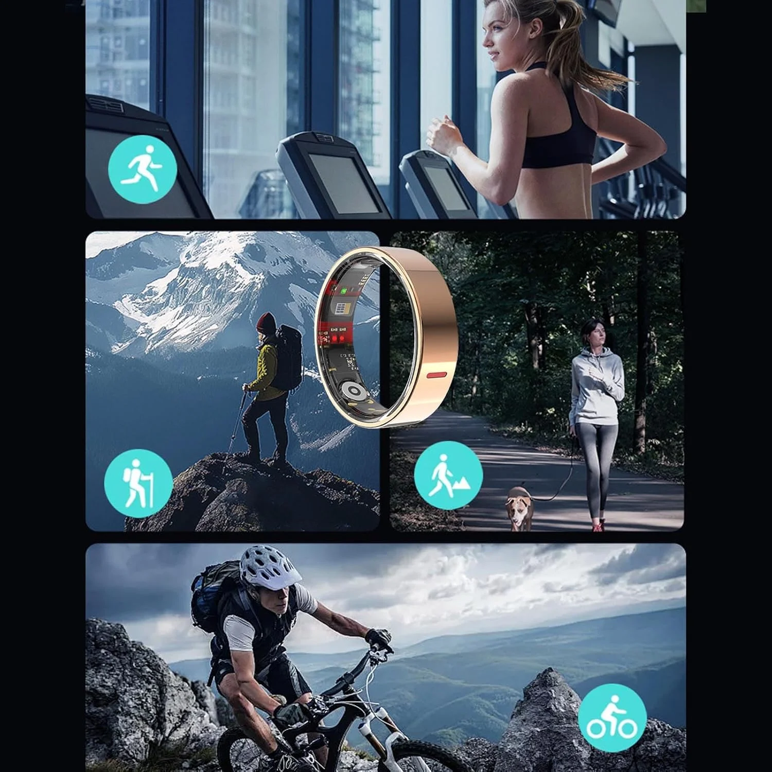 حلقه هوشمند تناسب اندام Annadue با کاور، ردیاب سلامتی با نظارت بر ورزش، شمارش گام، کنترل حرکات، حلقه های سلامتی برای مردان و زنان (سایز 13)