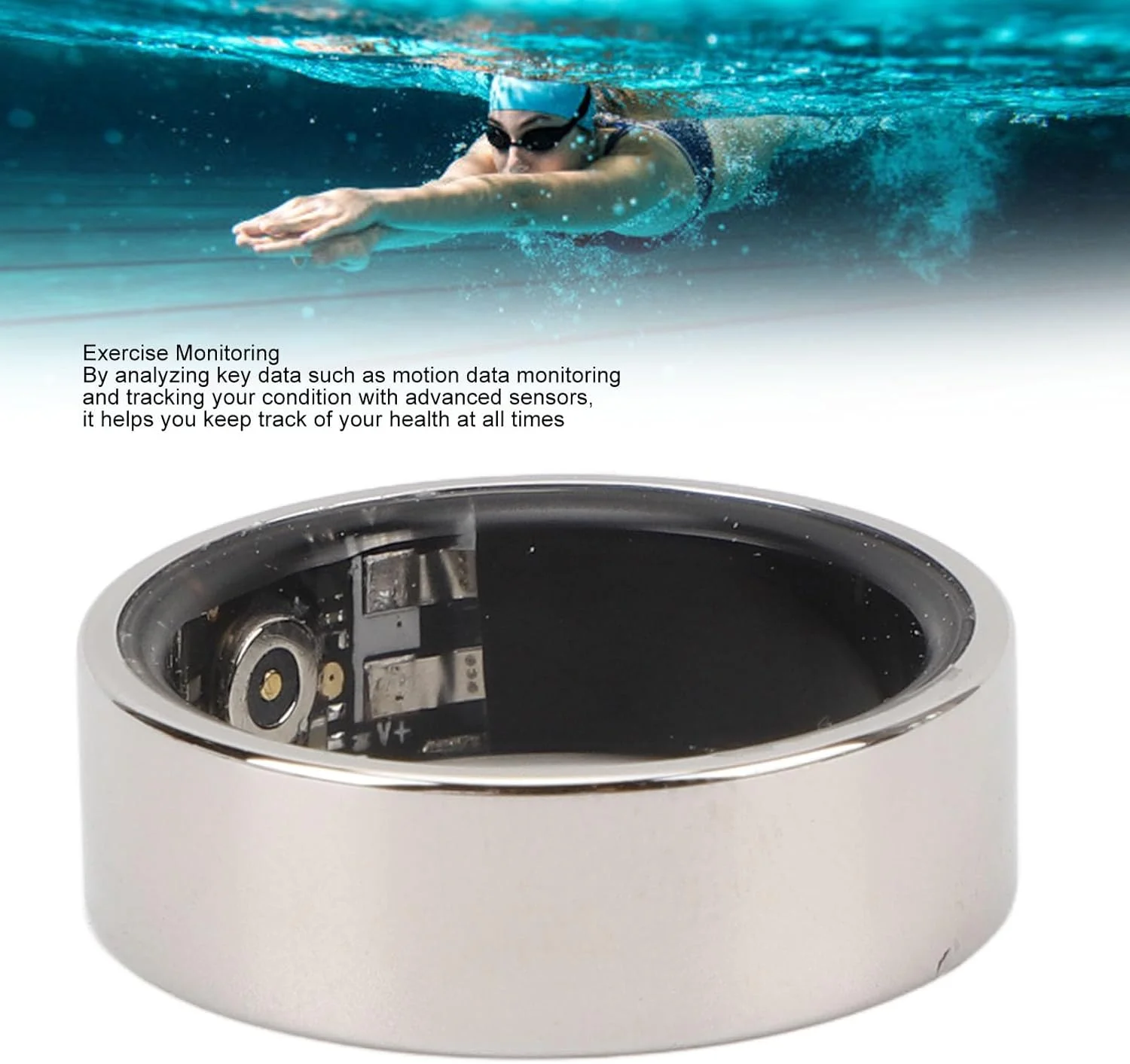 حلقه هوشمند Annadue ردیاب تناسب اندام، حلقه خواب و تناسب اندام، حلقه سرامیکی ضد آب از جنس استنلس استیل IP68 گام شمار بلوتوث برای مردان و زنان