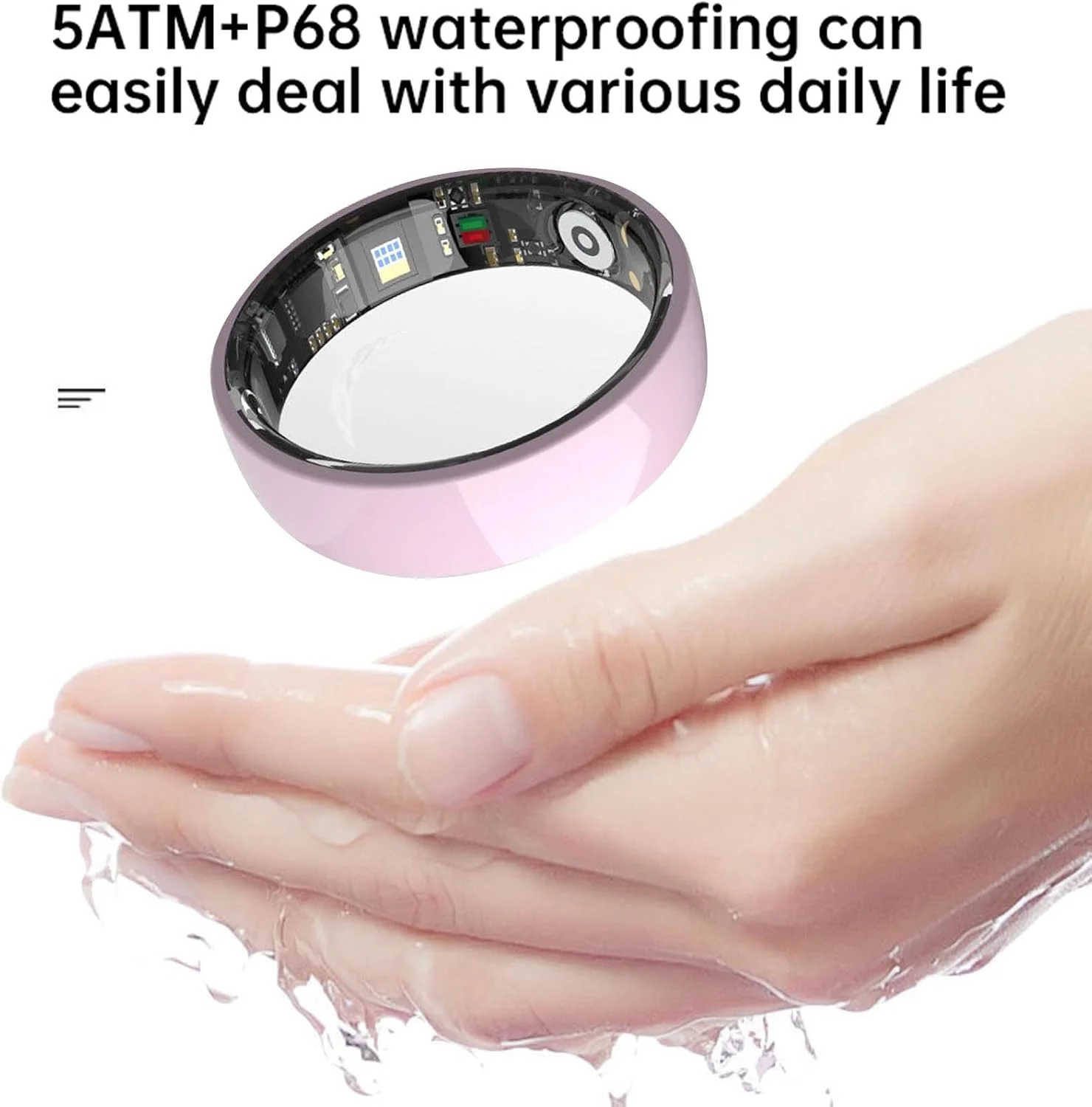 حلقه هوشمند سلامتی با آستین، حلقه گام شمار ردیاب تناسب اندام سرامیکی با کابل شارژ و 7 روز (سایز 8)