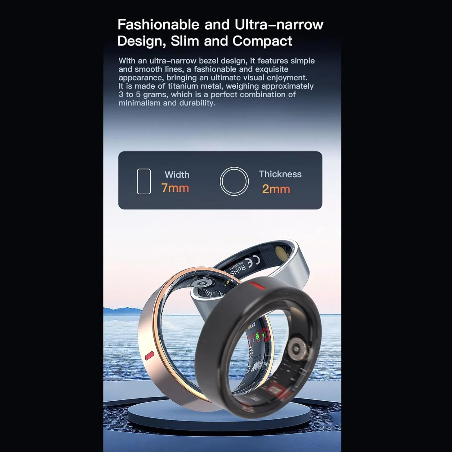 حلقه هوشمند تناسب اندام Annadue، ردیاب سلامتی با نظارت بر ورزش، شمارش گام، کنترل حرکتی، حلقه های سلامتی برای مردان و زنان (سایز 10)