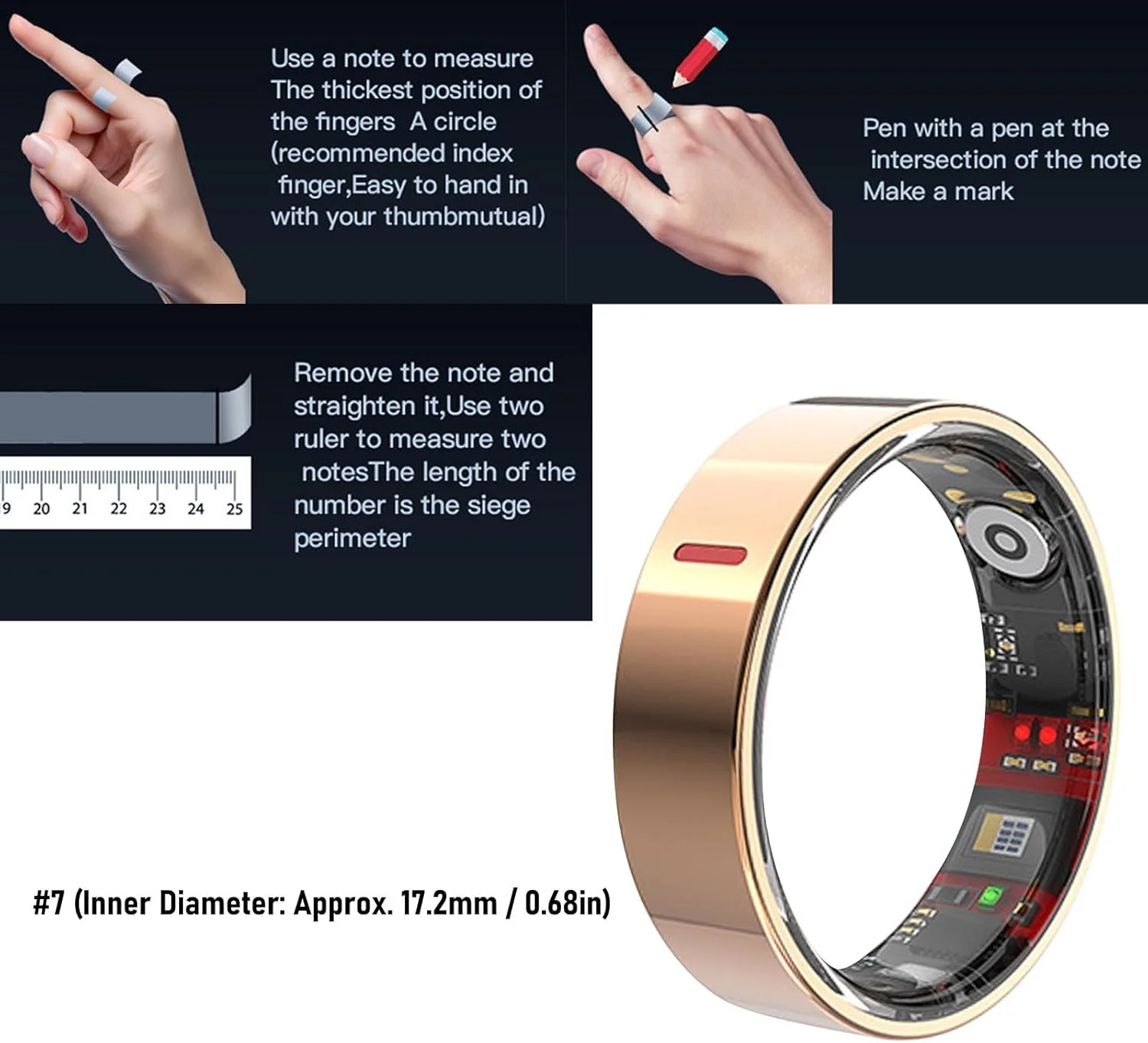 حلقه هوشمند تناسب اندام Annadue با کاور، ردیاب سلامتی با نظارت بر ورزش، شمارش گام، کنترل حرکات، حلقه های سلامتی برای مردان و زنان (سایز 13)