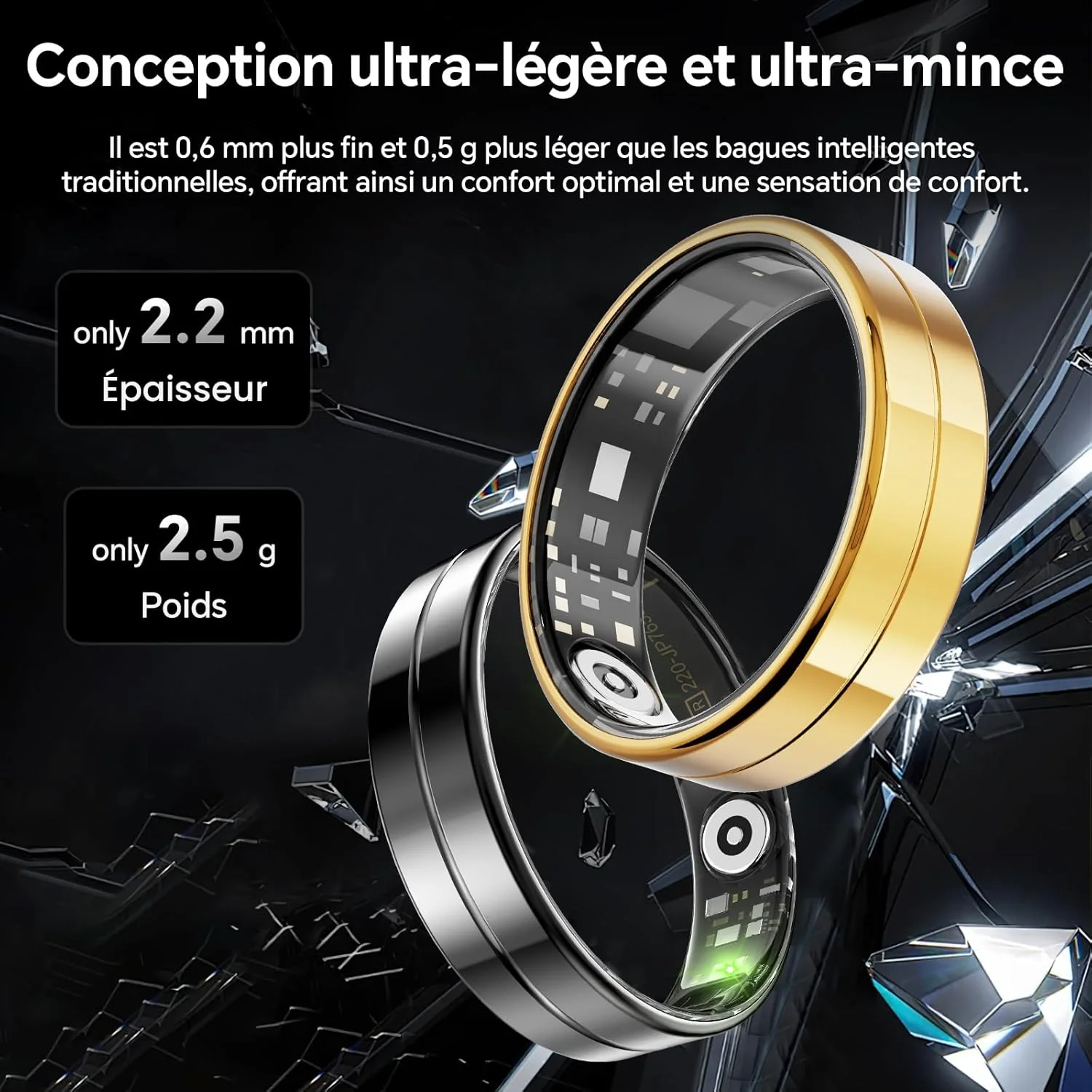 انگشتر هوشمند فوق العاده نازک 2025، پایش 24 ساعته ضربان قلب، SpO2، خواب، دمای بدن و غیره. انگشتر برای مردان و زنان، بدون هزینه اشتراک، اندروید و iOS (نقره ای سایز 10)