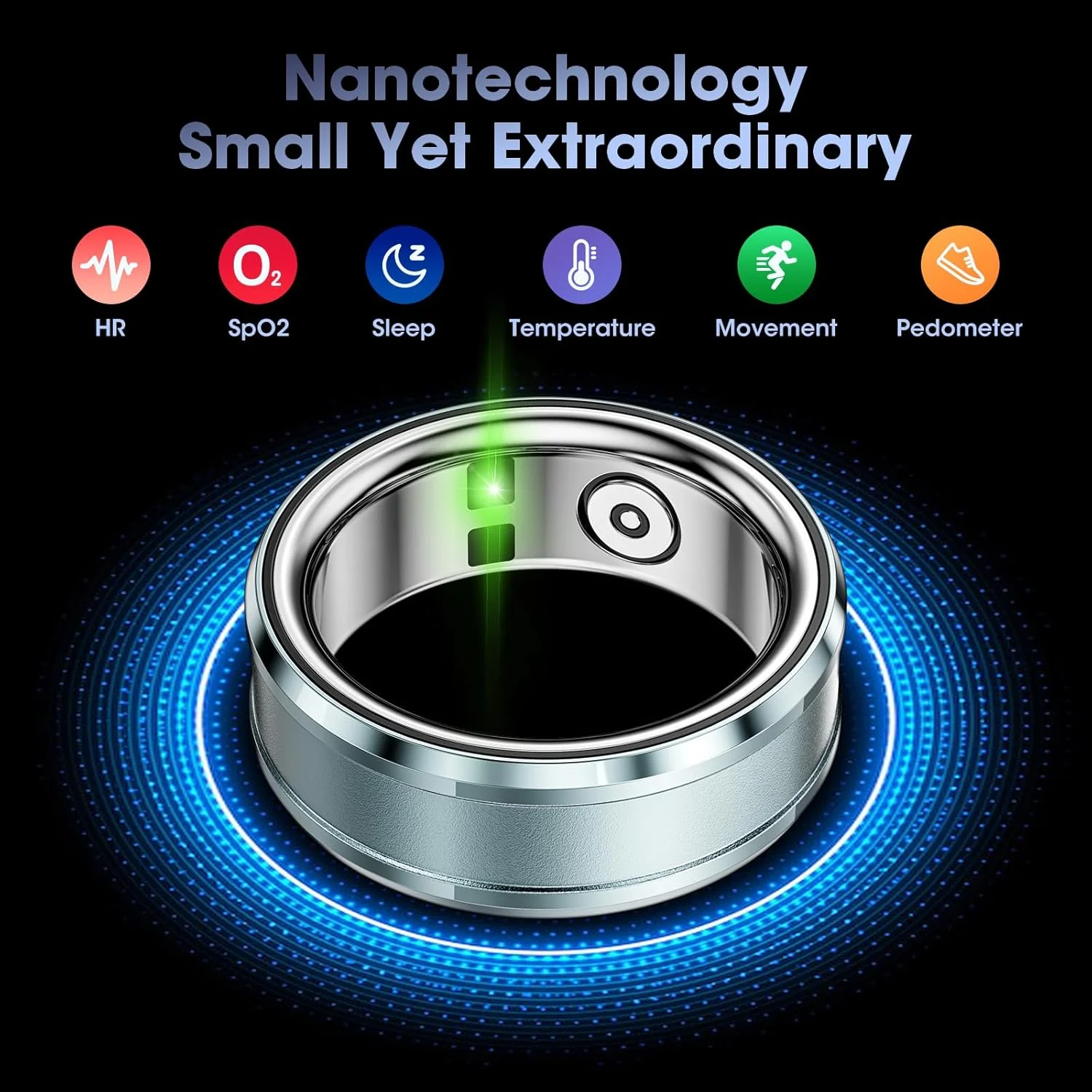 انگشتر هوشمند مناسب آقایان و بانوان - ردیاب سلامتی و تناسب اندام با بلوتوث ضدآب IP68 و پایش خواب، مناسب مهمانی، کار، سفر نقره ای سایز 11 انگشتر هوشمند مناسب آقایان و بانوان - ردیاب سلامتی و تناسب اندام با بلوتوث ضدآب IP68 و پایش خواب، مناسب مهمانی، کار، سفر نقره ای سایز 11