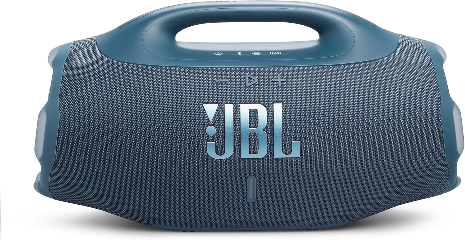 JBL Boombox 4 - قدرتمندترین اسپیکر قابل حمل ضد آب با صدای حرفه ای عظیم، تا 34 ساعت پخش موسیقی، و اتصال چند اسپیکر توسط Auracast™ (آبی)