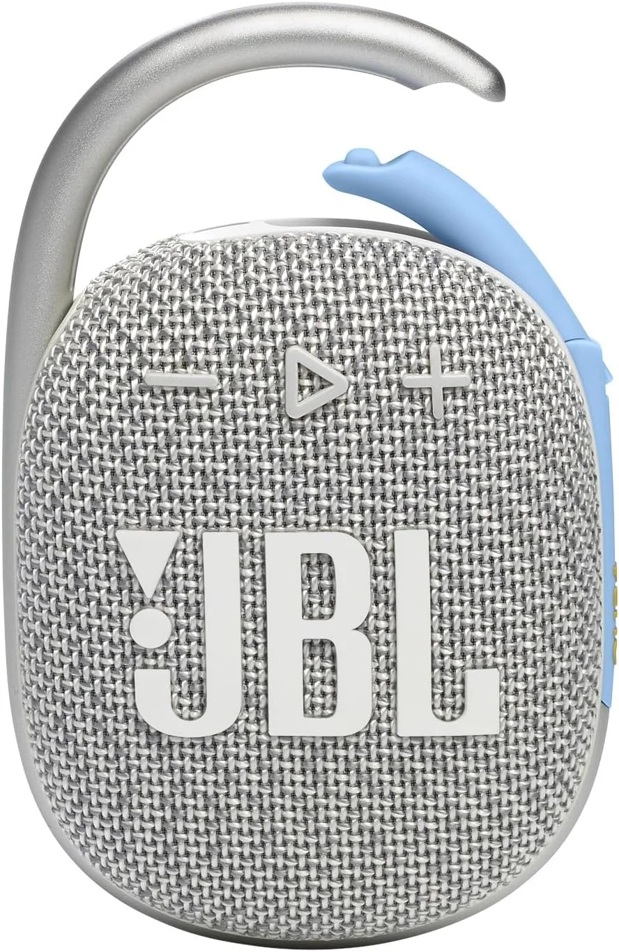 اسپیکر بلوتوثی فوق العاده قابل حمل JBL Clip 4 ECO، صدای حرفه ای، کارابین یکپارچه، رنگ های زنده با طراحی پارچه ای مقاوم، ضد گرد و غبار و ضد آب (سفید)