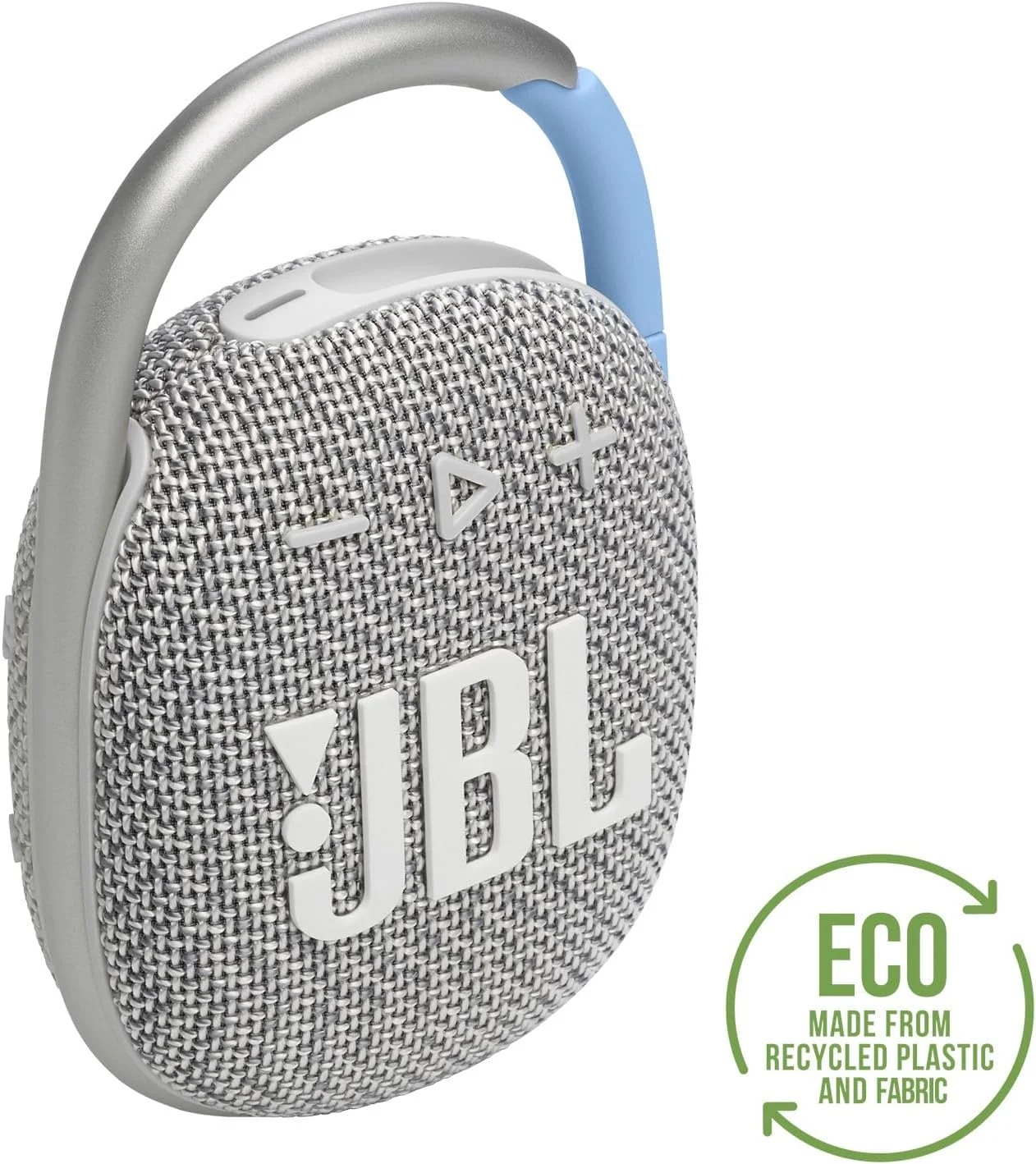 اسپیکر بلوتوثی فوق العاده قابل حمل JBL Clip 4 ECO، صدای حرفه ای، کارابین یکپارچه، رنگ های زنده با طراحی پارچه ای مقاوم، ضد گرد و غبار و ضد آب (سفید)
