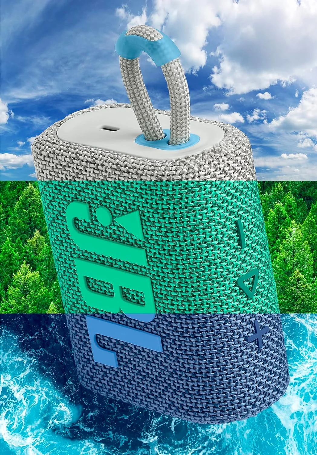 اسپیکر بلوتوثی فوق العاده قابل حمل بی سیم JBL Go 3 ECO، صدای حرفه ای، ضد آب، Type C (بدون میکروفون، سفید)