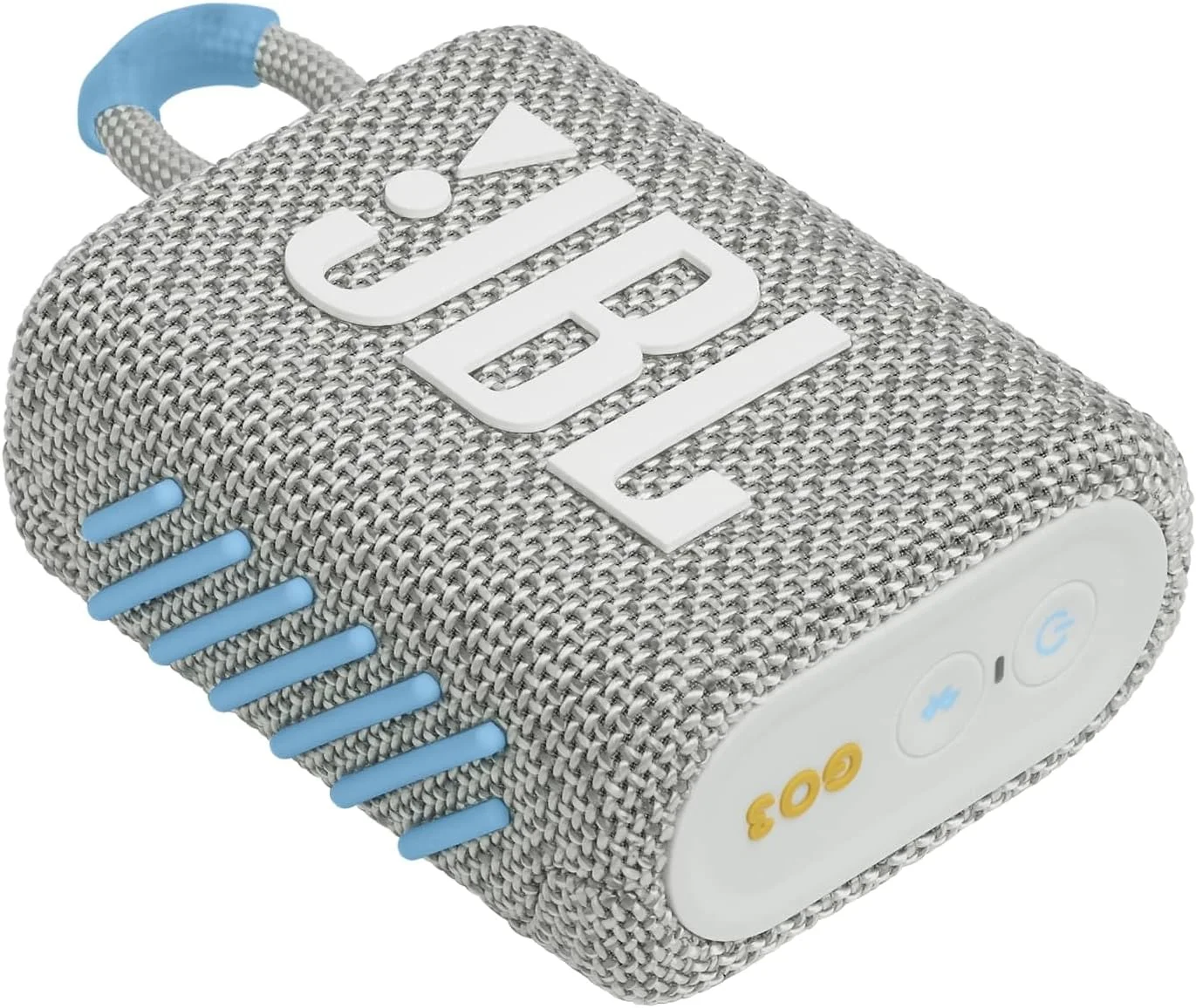 اسپیکر بلوتوثی فوق العاده قابل حمل بی سیم JBL Go 3 ECO، صدای حرفه ای، ضد آب، Type C (بدون میکروفون، سفید)