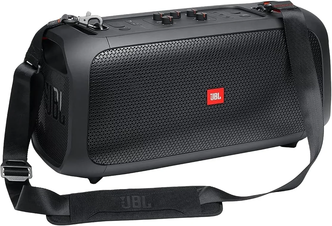 اسپیکر مهمانی قابل حمل JBL Partybox On-The-GO با نورهای داخلی و میکروفون بی سیم، 100 وات صدای قدرتمند JBL Pro، بیس قوی، ضد آب IPX4، پخش بلوتوث - مشکی، JBLPARTYBOXOTGUK