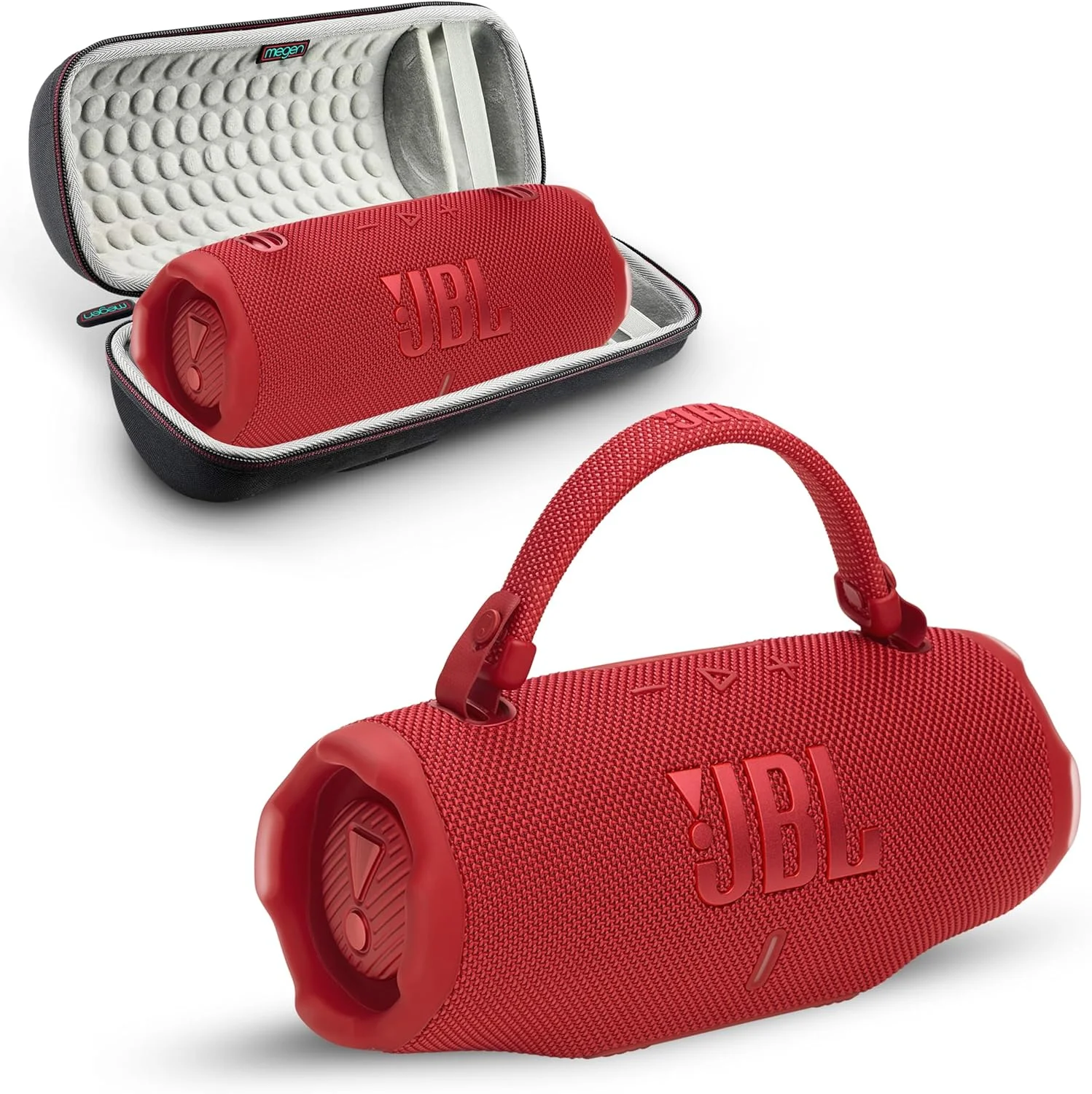 اسپیکر بلوتوث قابل حمل Charge 6 | ضد آب IP68، ضد گرد و غبار و ضد ضربه، صدای بی سیم در فضای باز | 28 ساعت پخش مداوم + کیف محافظ سخت Megen (قرمز)