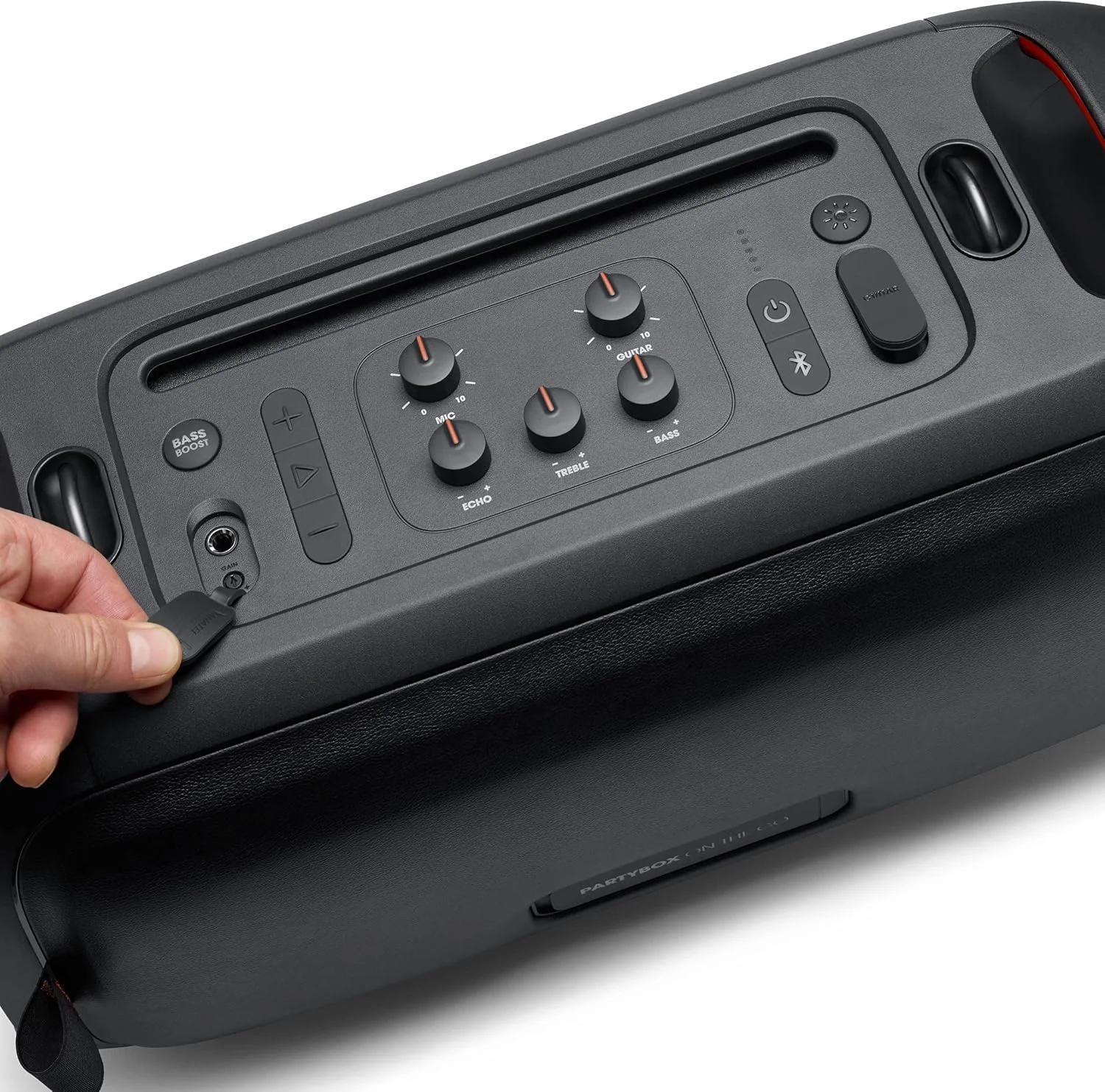 اسپیکر مهمانی قابل حمل JBL Partybox On-The-GO با نورهای داخلی و میکروفون بی سیم، 100 وات صدای قدرتمند JBL Pro، بیس قوی، ضد آب IPX4، پخش بلوتوث - مشکی، JBLPARTYBOXOTGUK