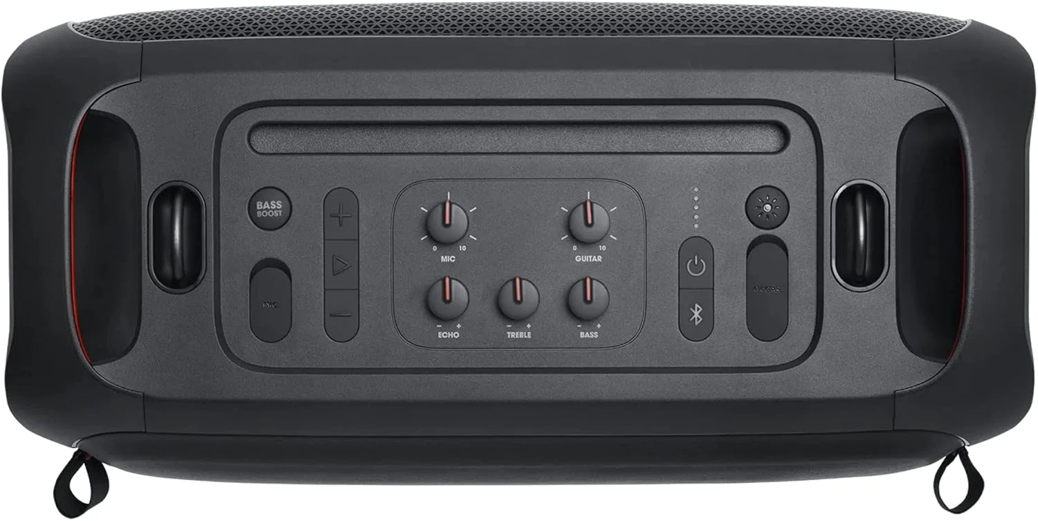اسپیکر مهمانی قابل حمل JBL Partybox On-The-GO با نورهای داخلی و میکروفون بی سیم، 100 وات صدای قدرتمند JBL Pro، بیس قوی، ضد آب IPX4، پخش بلوتوث - مشکی، JBLPARTYBOXOTGUK
