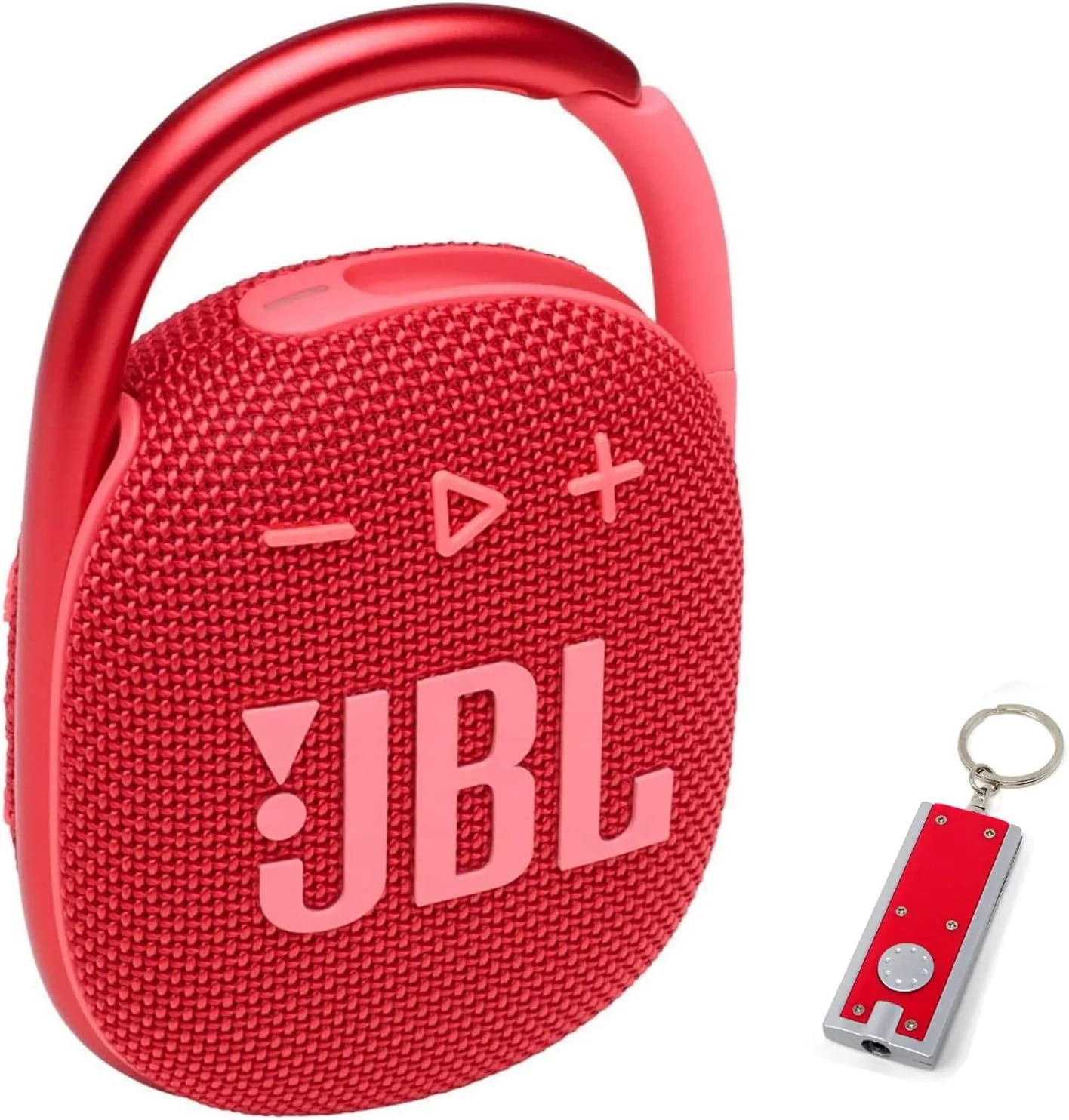 اسپیکر بلوتوثی قابل حمل JBL Clip 4 - ضد آب و ضد گرد و غبار IP67، اسپیکر بلوتوثی کوچک برای مسافرت، فضای باز و خانه به همراه جاکلیدی چراغ قوه LED (قرمز)