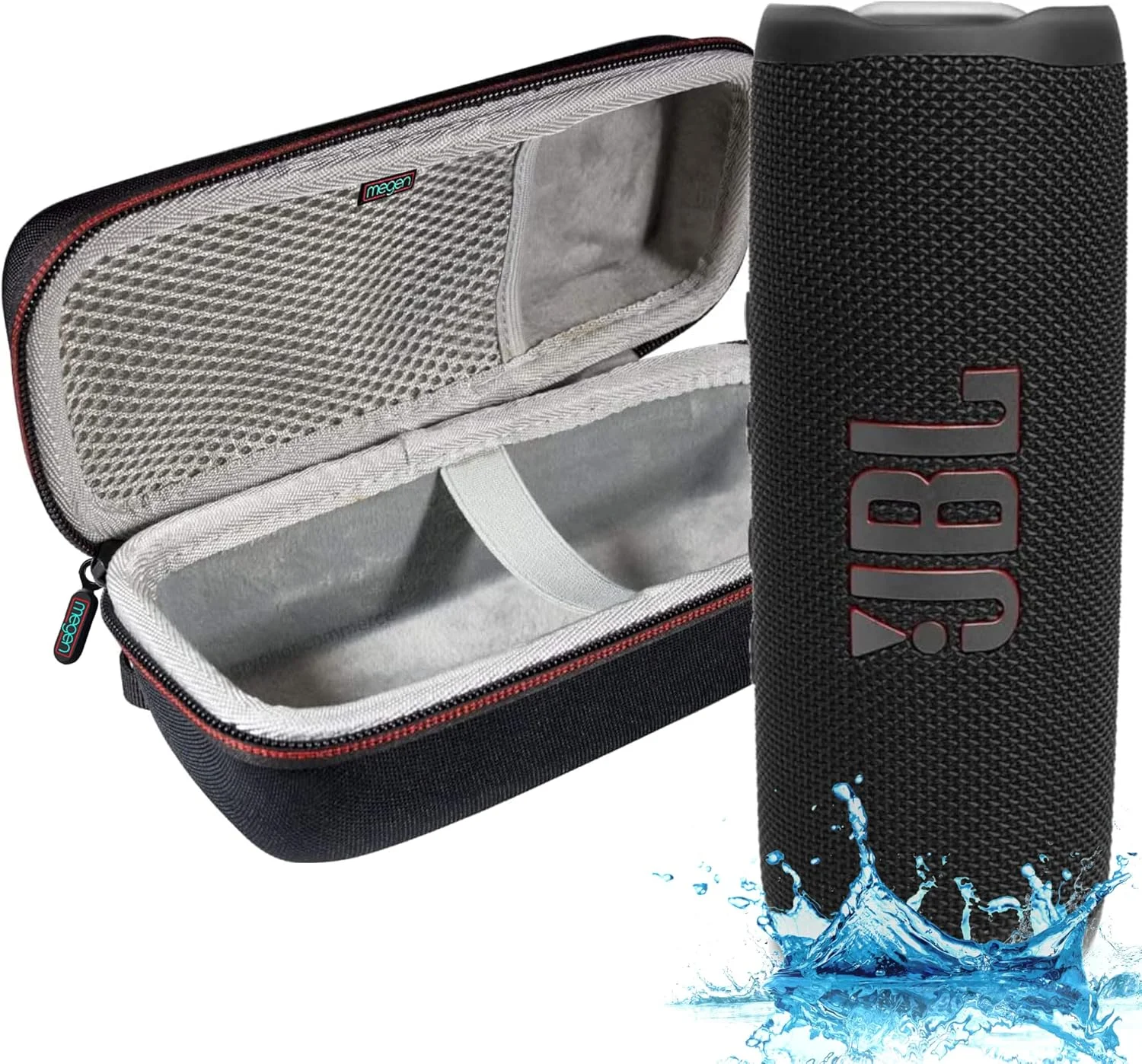 اسپیکر بلوتوثی قابل حمل JBL Flip 6 ضد آب، صدای قدرتمند و بیس عمیق، IPX7 ضد آب، 12 ساعت پخش با کیف سخت Megen اسپیکر بلوتوثی قابل حمل JBL Flip 6 ضد آب، صدای قدرتمند و بیس عمیق، IPX7 ضد آب، 12 ساعت پخش با کیف سخت Megen