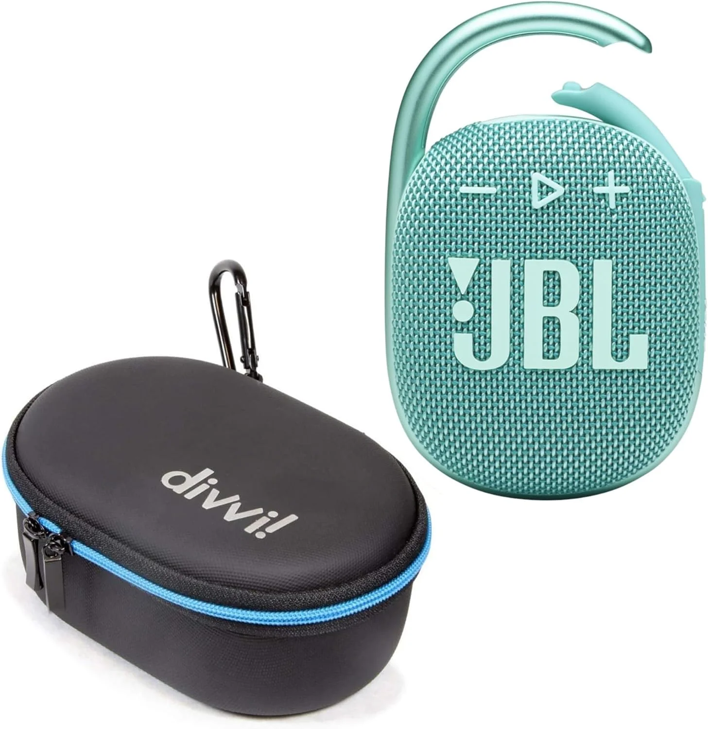 اسپیکر بلوتوثی قابل حمل JBL Clip 4 (آبی-سبز) + کیف محافظ هارد شل divvi! اسپیکر بلوتوثی قابل حمل JBL Clip 4 (آبی-سبز) + کیف محافظ هارد شل divvi!