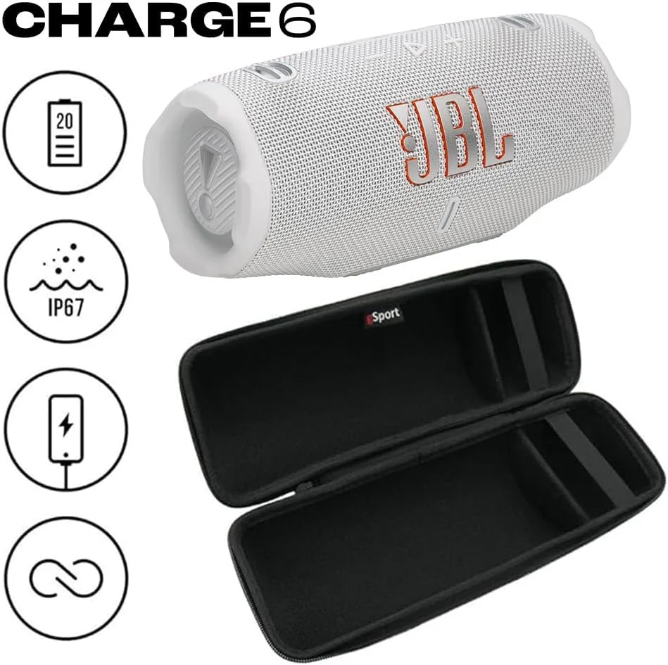 باندل اسپیکر قابل حمل ضد آب JBL Charge 6 به همراه کیف فیبر کربنی gSport (سفید) باندل اسپیکر قابل حمل ضد آب JBL Charge 6 به همراه کیف فیبر کربنی gSport (سفید)