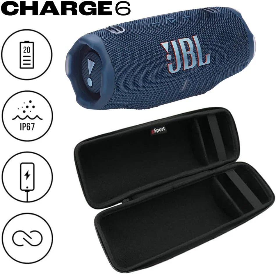 باندل اسپیکر بلوتوثی قابل حمل ضد آب JBL Charge 6 به همراه کیف فیبر کربنی gSport (آبی) باندل اسپیکر بلوتوثی قابل حمل ضد آب JBL Charge 6 به همراه کیف فیبر کربنی gSport (آبی)