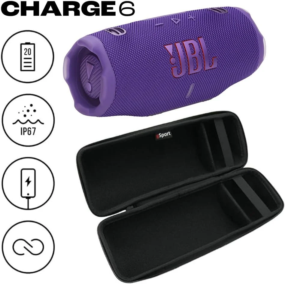 باندل اسپیکر قابل حمل ضد آب JBL Charge 6 به همراه کیف فیبر کربنی gSport (بنفش) باندل اسپیکر قابل حمل ضد آب JBL Charge 6 به همراه کیف فیبر کربنی gSport (بنفش)