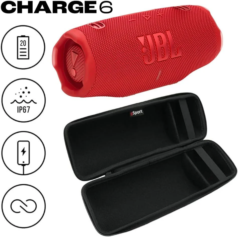 باندل اسپیکر بلوتوثی قابل حمل و ضد آب JBL Charge 6 به همراه کیف فیبر کربنی gSport (قرمز) باندل اسپیکر بلوتوثی قابل حمل و ضد آب JBL Charge 6 به همراه کیف فیبر کربنی gSport (قرمز)