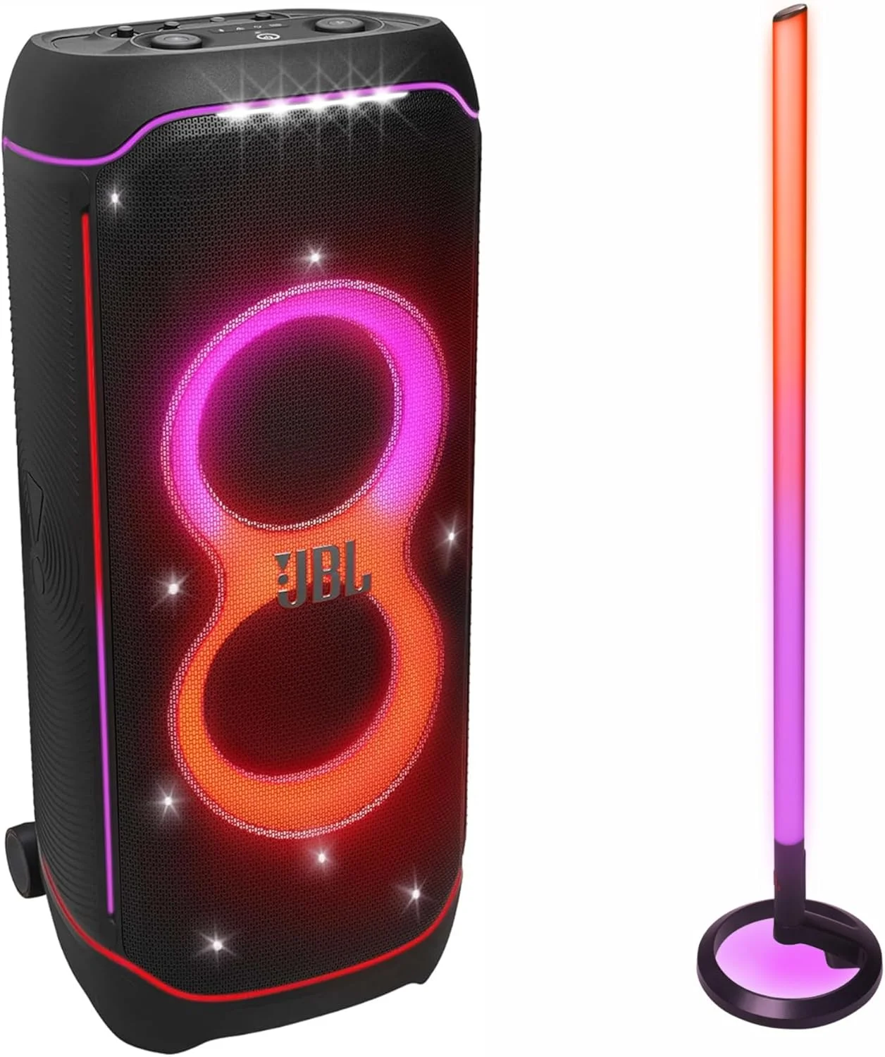 اسپیکر مهمانی بزرگ JBL Partybox Ultimate با صدای قدرتمند، نمایش نور چند بعدی و طراحی مقاوم در برابر پاشش آب. + استیک نوری JBL PartyLight اسپیکر مهمانی بزرگ JBL Partybox Ultimate با صدای قدرتمند، نمایش نور چند بعدی و طراحی مقاوم در برابر پاشش آب. + استیک نوری JBL PartyLight