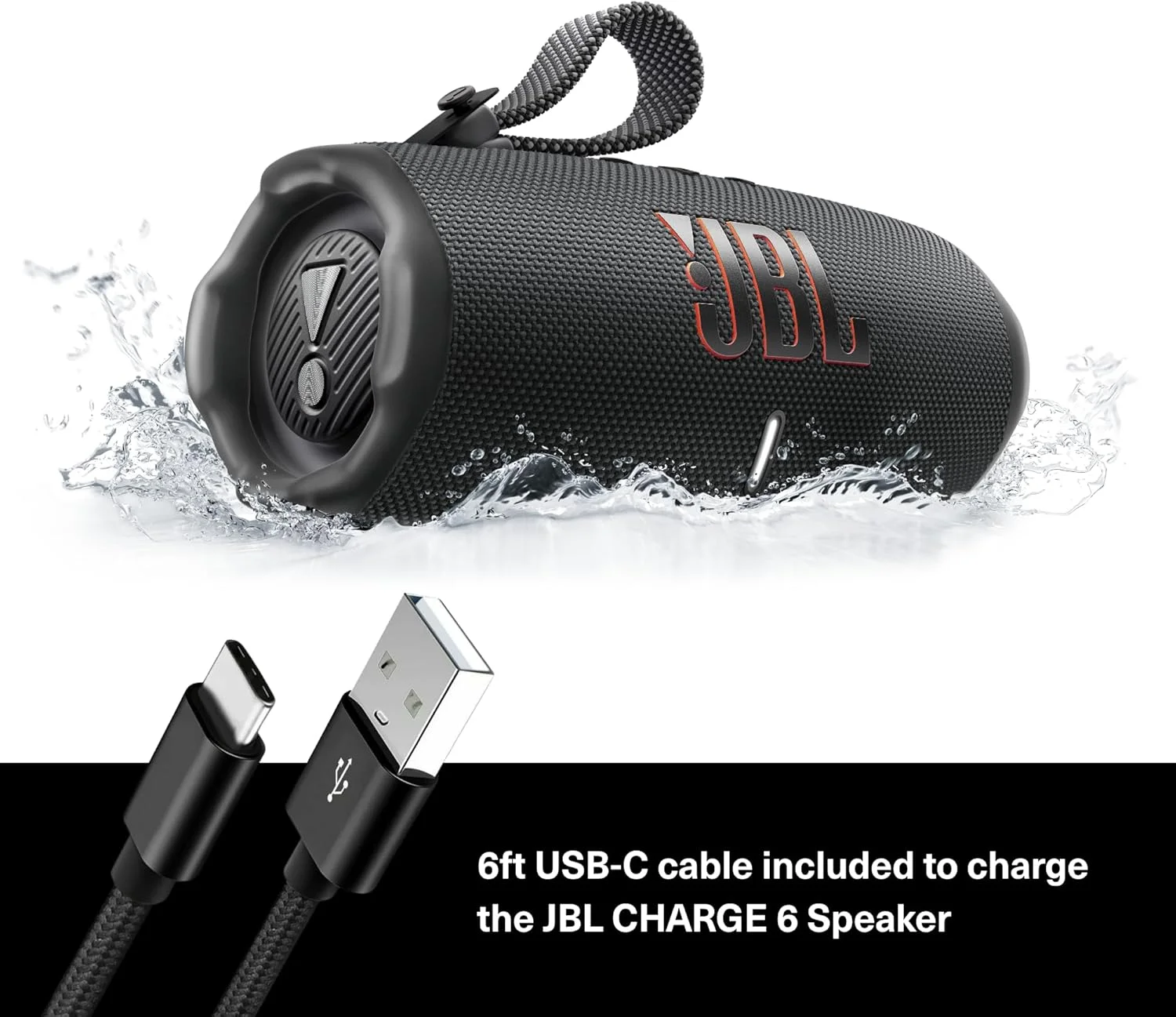 اسپیکر JBL Charge 6 (مشکی) + بسته همراه با کابل بافته شده USB-C اسپیکر JBL Charge 6 (مشکی) + بسته همراه با کابل بافته شده USB-C