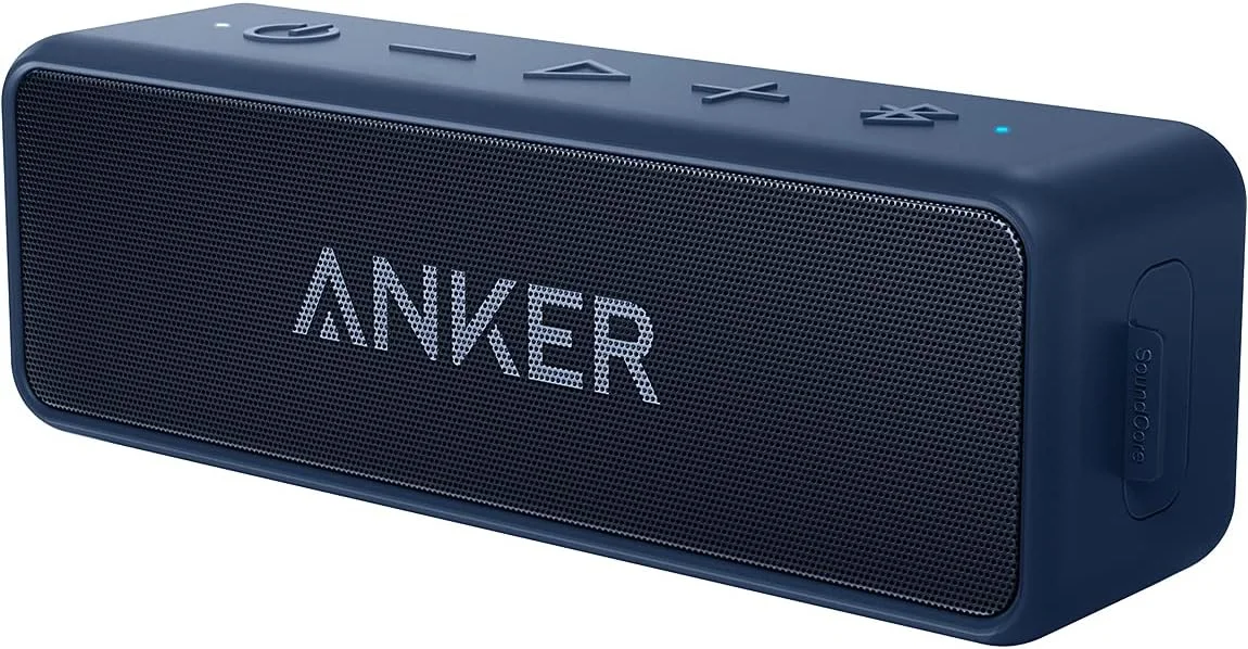 اسپیکر بلوتوثی قابل حمل Anker Soundcore 2 با توان 12 وات، درایور دوگانه، مناسب برای استفاده روزانه، پخش بی سیم 24 ساعته، مقاوم در برابر آب IPX7، میکروفون داخلی، برد بلوتوث 20 متر - آبی سرمه ای