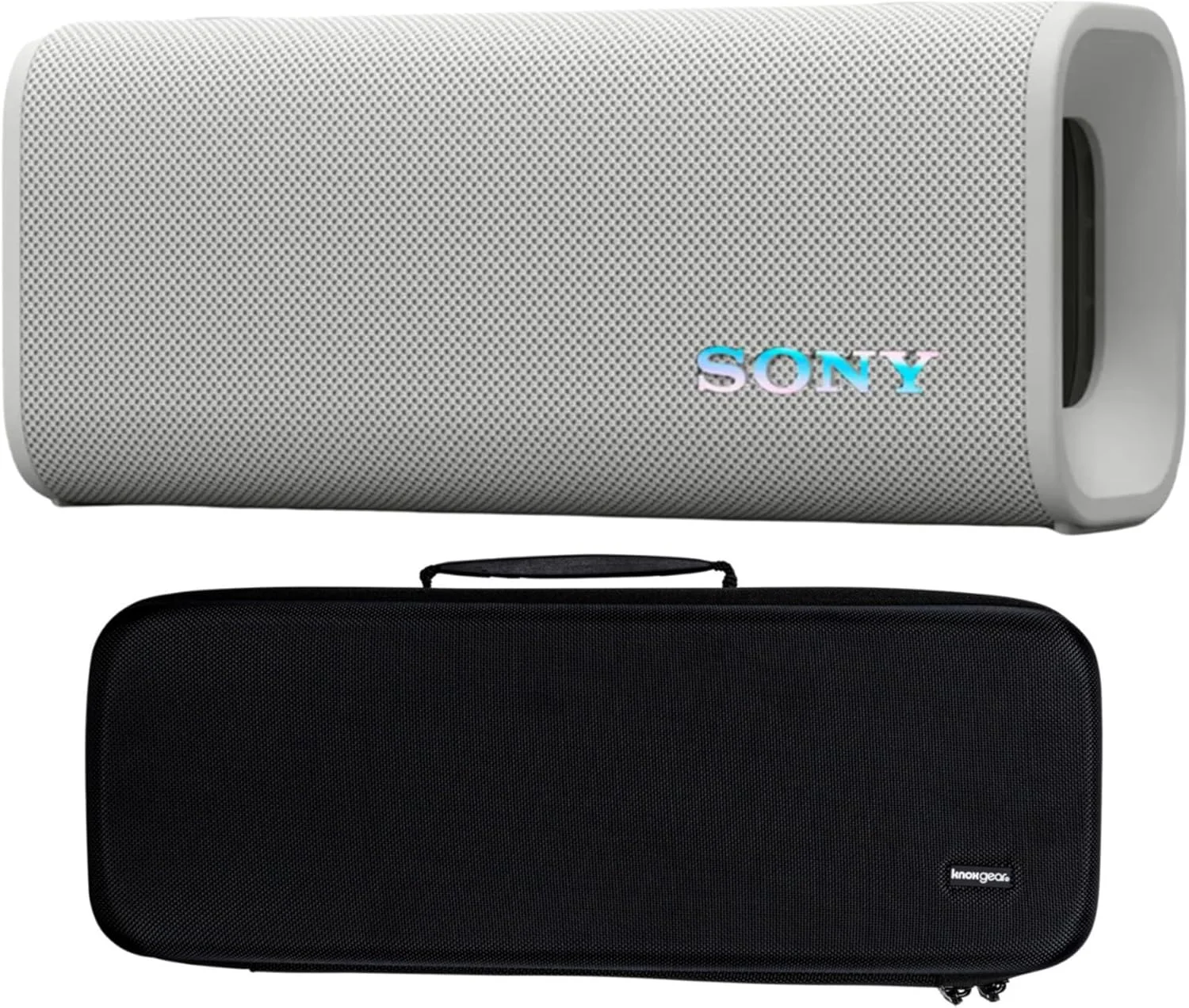 اسپیکر بی سیم قابل حمل سونی مدل ULT Field 3 با طراحی اکتیو 2 طرفه (سفید مایل به کرم) همراه با کیف حمل سخت (مشکی)