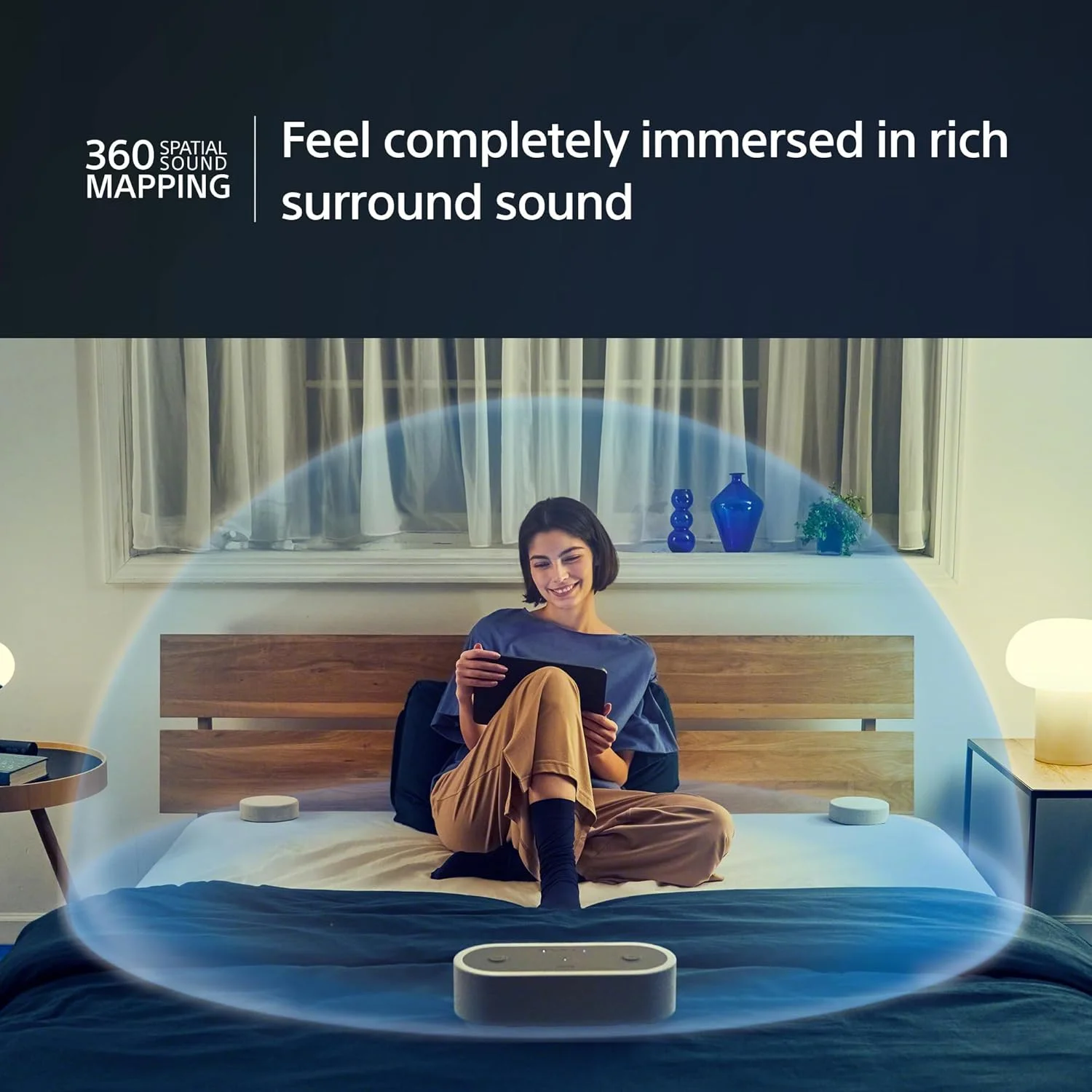 سیستم سینمای قابل حمل سونی HT-AX7 برای تبلت، تلفن، لپ تاپ، پروژکتور - بلندگوی صدای فراگیر سینمایی - باتری 30 ساعته - اتصال آسان بلوتوث