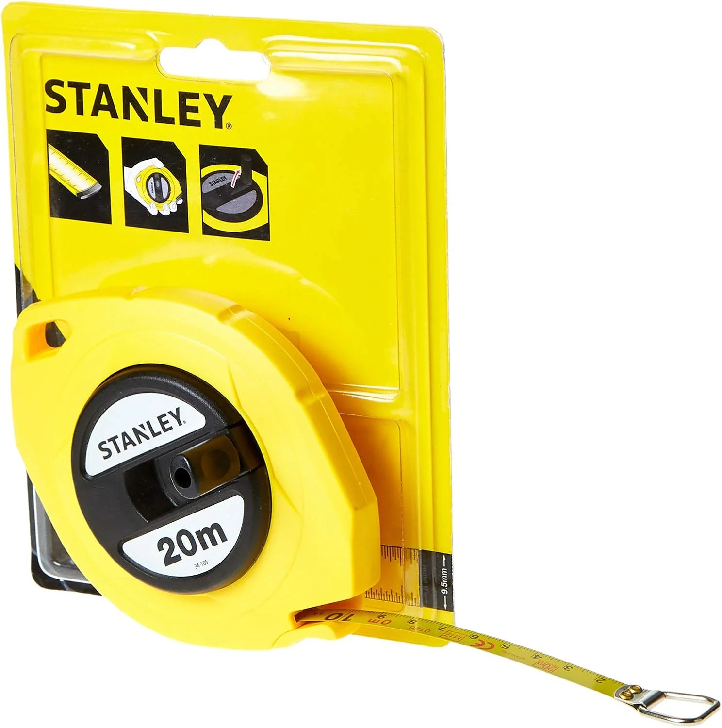 متر فلزی استنلی با محفظه بسته زرد رنگ، ابزار اندازه گیری و طراحی، 0-34-105