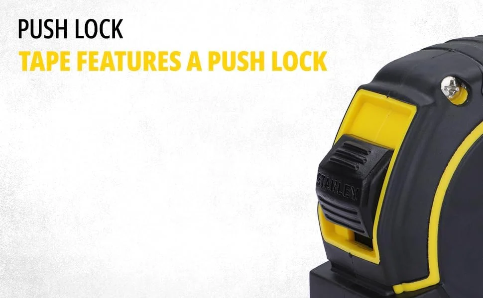 متر 5 متری استنلی مدل STHT43067-12 با روکش لاستیکی مقاوم، برای اندازه گیری دقیق و مطمئن، با خاصیت ضد لغزش، مناسب برای مصارف خانگی، کارهای دستی، صنعتی و حرفه ای، زرد و مشکی