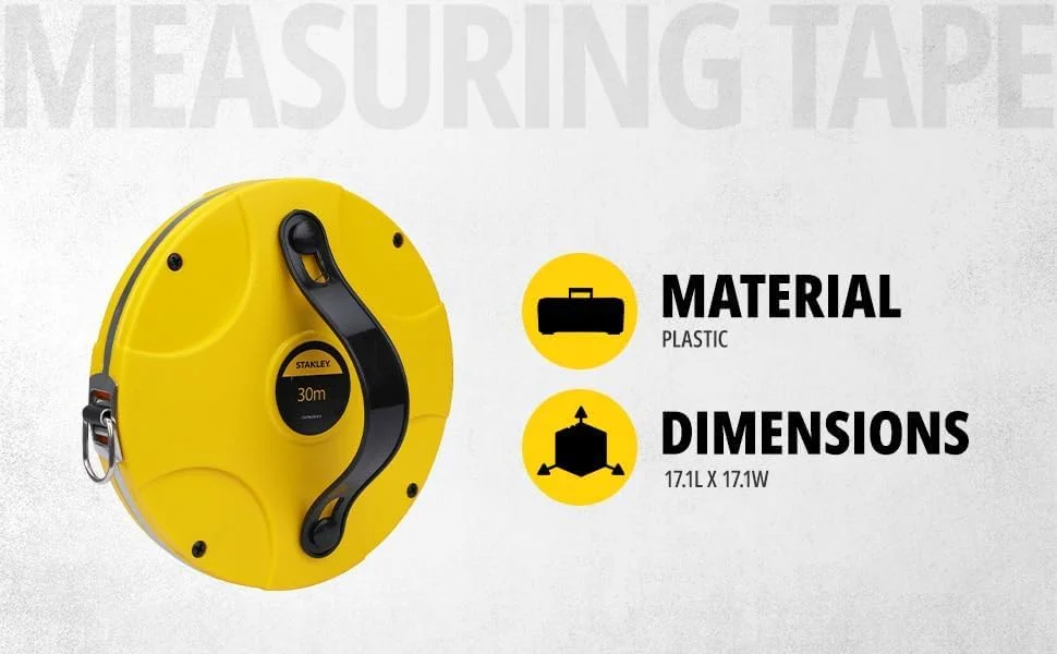 متر نواری پلاستیکی 30 متری استنلی مدل STHT38530-812، مناسب برای مصارف خانگی، کارهای دستی، حرفه ای و صنعتی، زرد و مشکی