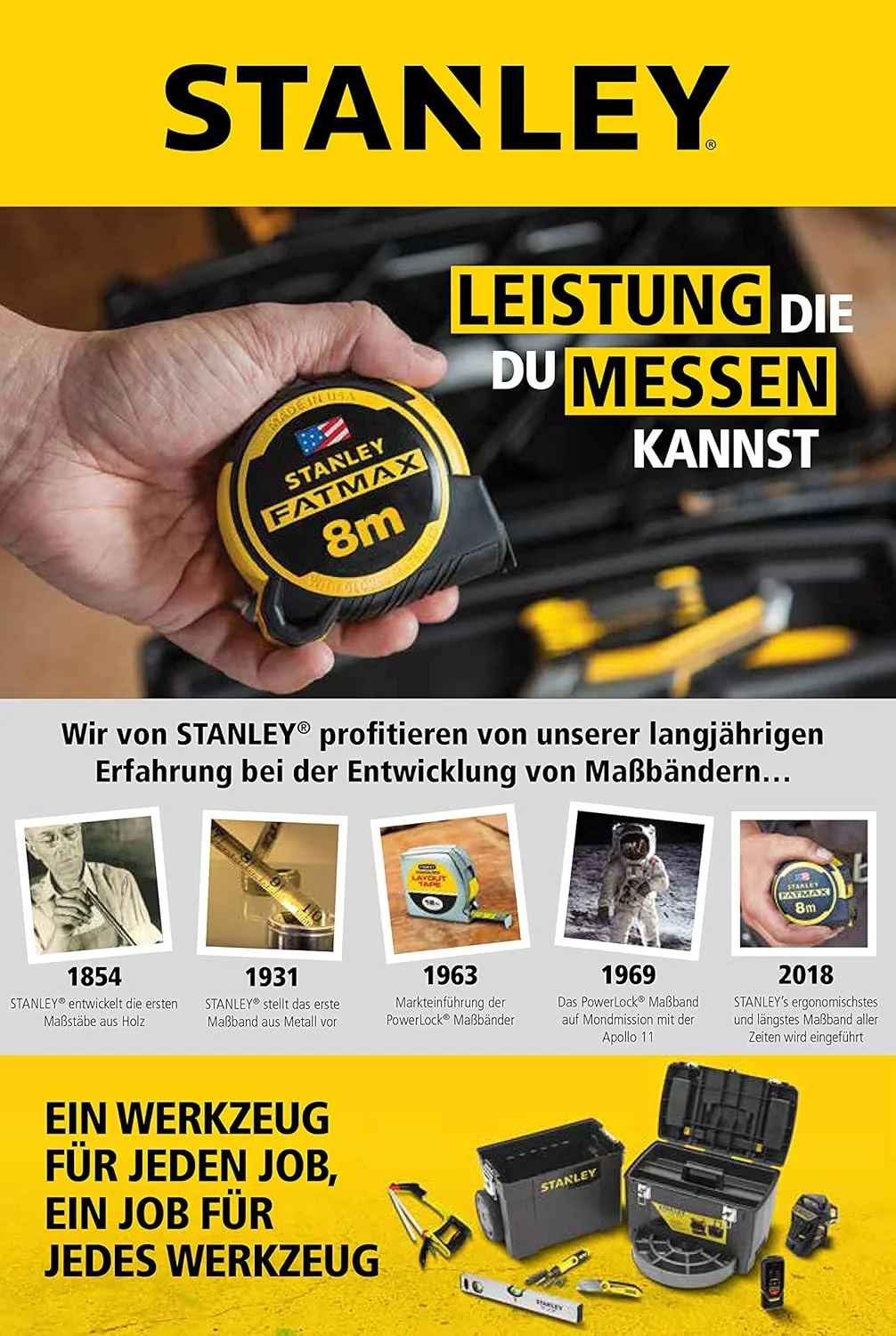 متر نواری میکرو پاورلاک استنلی مدل 0-33-514، زرد/مشکی، 5 متر/25 میلی متر