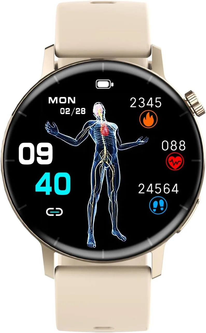 ساعت هوشمند پایش قند خون آزماني، با قابلیت سنجش SpO2، ضربان قلب، فشار خون و پایش خواب، طلایی، L ساعت هوشمند پایش قند خون آزماني، با قابلیت سنجش SpO2، ضربان قلب، فشار خون و پایش خواب، طلایی، L