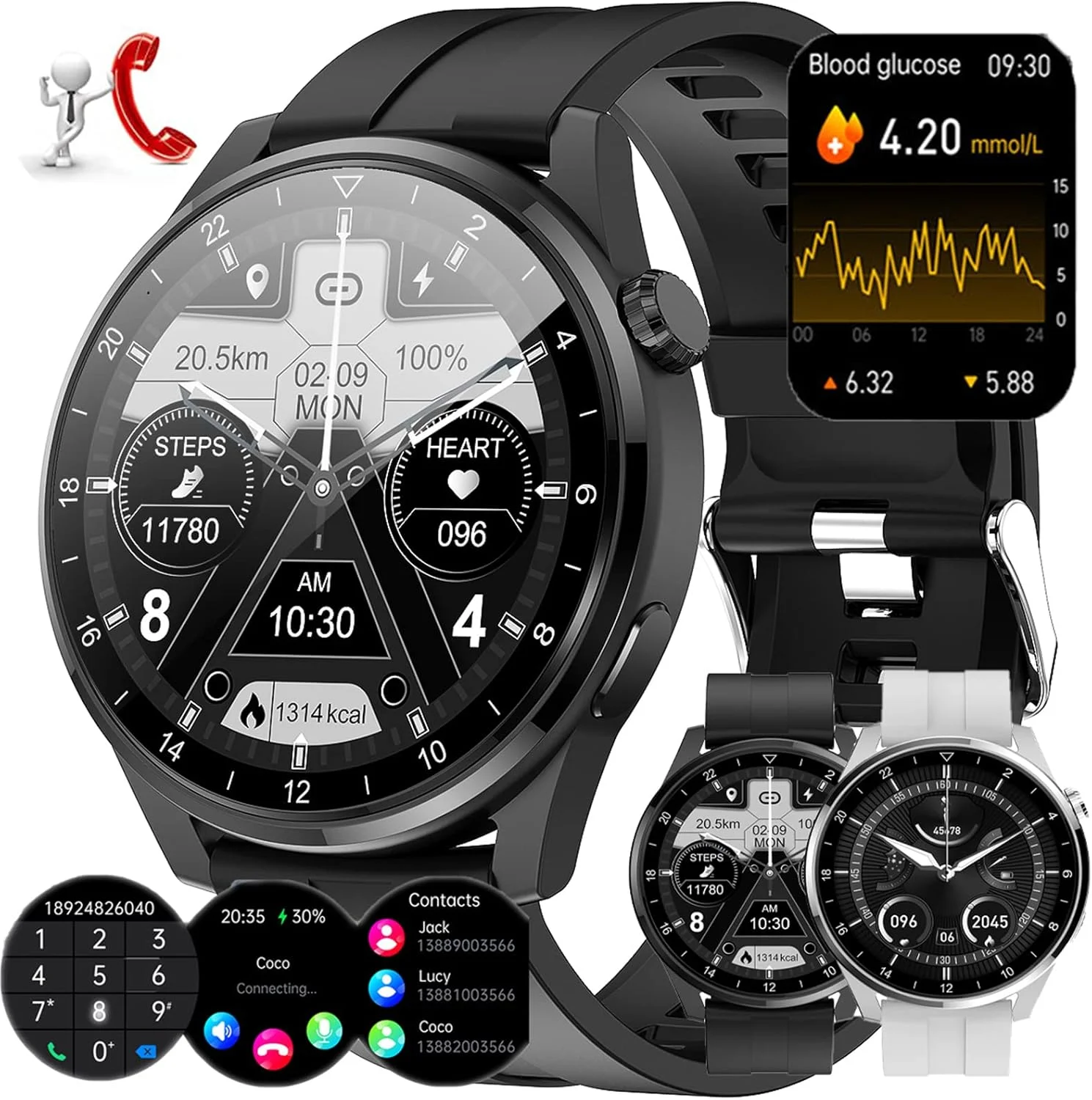 ساعت هوشمند پایش قند خون AZMANI، ردیاب تناسب اندام با فشار خون، اکسیژن خون، دمای بدن، ضربان قلب، مانیتور نوار قلب، مشکی، L ساعت هوشمند پایش قند خون AZMANI، ردیاب تناسب اندام با فشار خون، اکسیژن خون، دمای بدن، ضربان قلب، مانیتور نوار قلب، مشکی، L