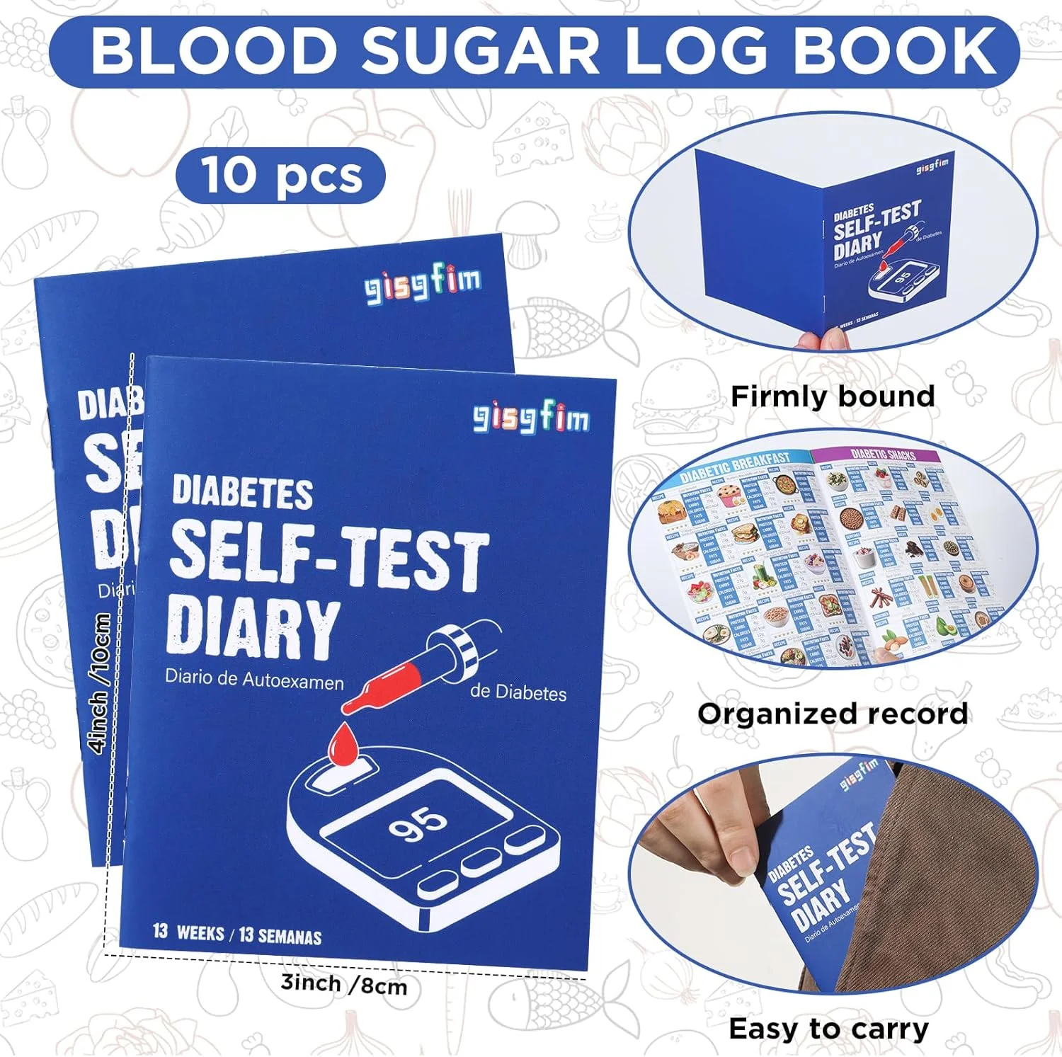 چیازلیتا 10 عدد دفترچه ثبت قند خون و 2 عدد نمودار غذایی و 2 عدد برنامه ریز غذایی، دفترچه ثبت قند خون جیبی سایز 3*4 اینچ، دفترچه یادداشت روزانه گلوکز کوچک، دفترچه ثبت تست قند خون در هر وعده غذایی (10 عدد) چیازلیتا 10 عدد دفترچه ثبت قند خون و 2 عدد نمودار غذایی و 2 عدد برنامه ریز غذایی، دفترچه ثبت قند خون جیبی سایز 3*4 اینچ، دفترچه یادداشت روزانه گلوکز کوچک، دفترچه ثبت تست قند خون در هر وعده غذایی (10 عدد)
