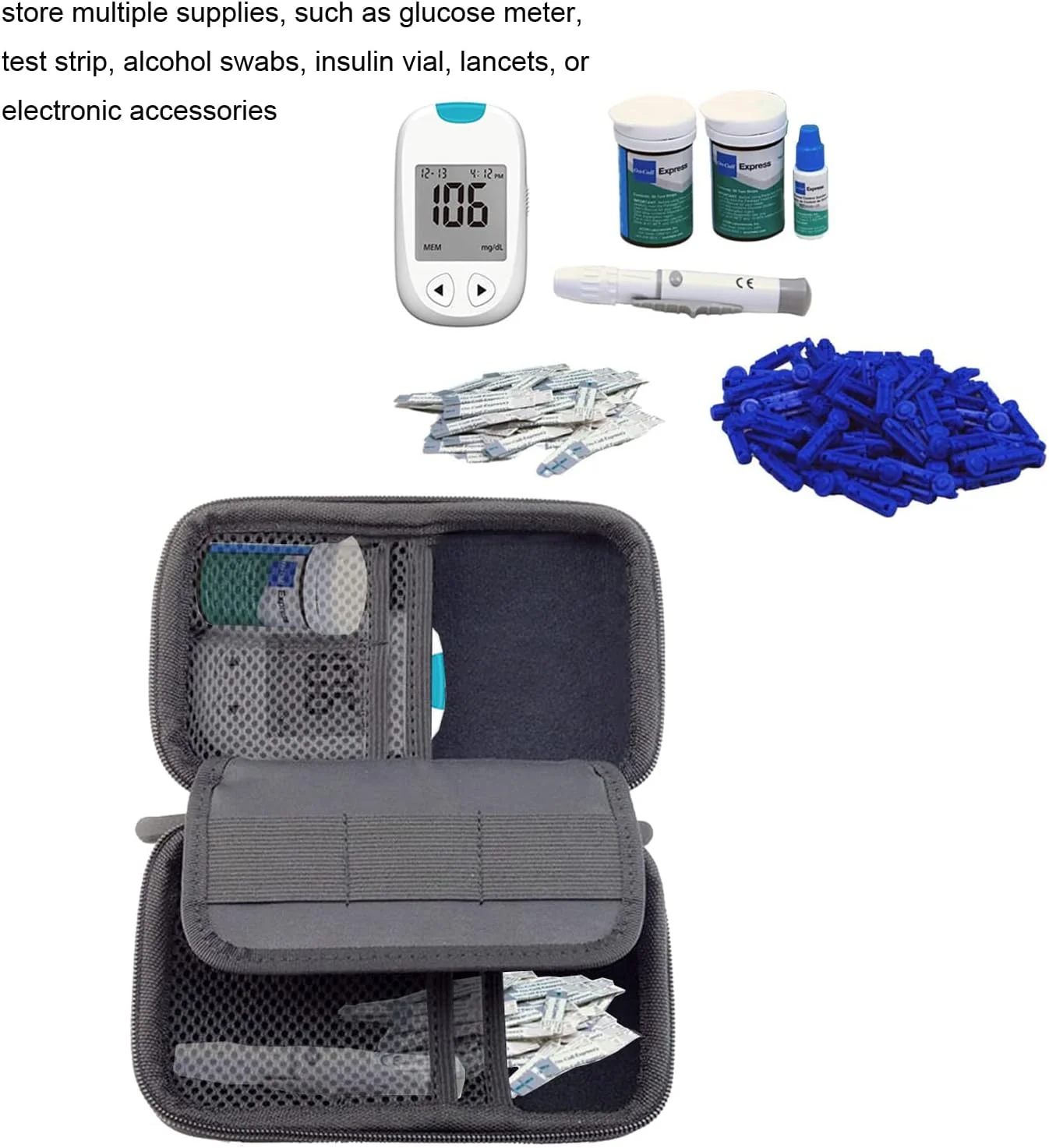 کیف محافظ سخت کوچک Cecety TM برای نگهداری لوازم دیابت، مناسب برای دستگاه تست قند خون/نوار تست/قلم سوزنی/سوزن/ویال انسولین/سیستم پایش قند خون (مشکی)