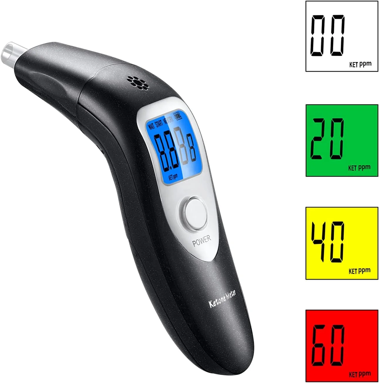 دستگاه قابل حمل اندازه گیری کتون تنفسی، آنالیزور دیجیتال حرفه ای کتون برای ردیابی وضعیت کتوز با 10 سری دهانی برای تست کتوز دستگاه قابل حمل اندازه گیری کتون تنفسی، آنالیزور دیجیتال حرفه ای کتون برای ردیابی وضعیت کتوز با 10 سری دهانی برای تست کتوز