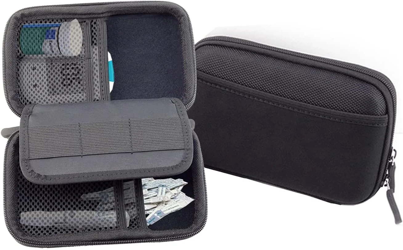 کیف محافظ سخت کوچک Cecety TM برای نگهداری لوازم دیابت، مناسب برای دستگاه تست قند خون/نوار تست/قلم سوزنی/سوزن/ویال انسولین/سیستم پایش قند خون (مشکی)