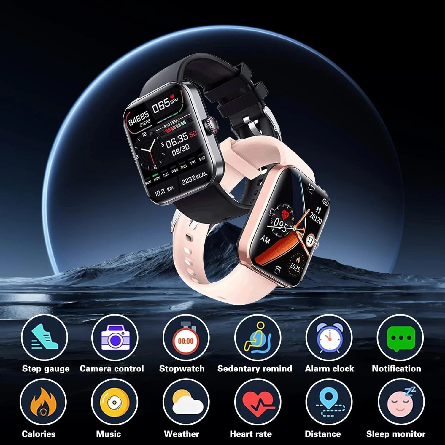 ردیاب فعالیت BORATO، ساعت هوشمند ارتقا یافته F57L با قابلیت پایش قند خون، تست غیرتهاجمی قند خون، ردیابی تناسب اندام با فشار خون، اکسیژن خون - پایشگر ضربان قلب (مشکی)