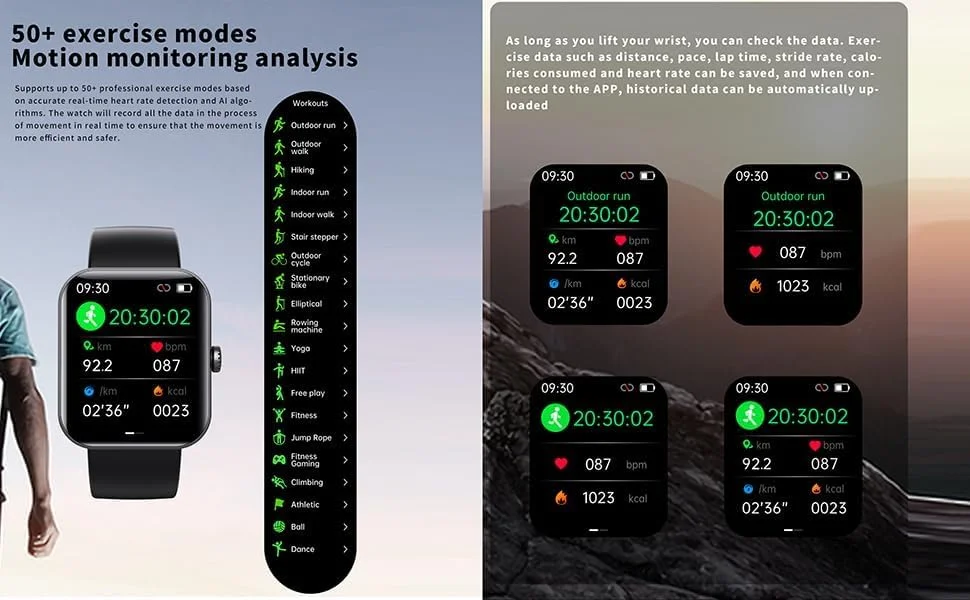 ردیاب فعالیت BORATO، ساعت هوشمند ارتقا یافته F57L با قابلیت پایش قند خون، تست غیرتهاجمی قند خون، ردیابی تناسب اندام با فشار خون، اکسیژن خون - پایشگر ضربان قلب (مشکی)