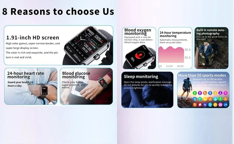 ردیاب فعالیت BORATO، ساعت هوشمند ارتقا یافته F57L با قابلیت پایش قند خون، تست غیرتهاجمی قند خون، ردیابی تناسب اندام با فشار خون، اکسیژن خون - پایشگر ضربان قلب (مشکی)