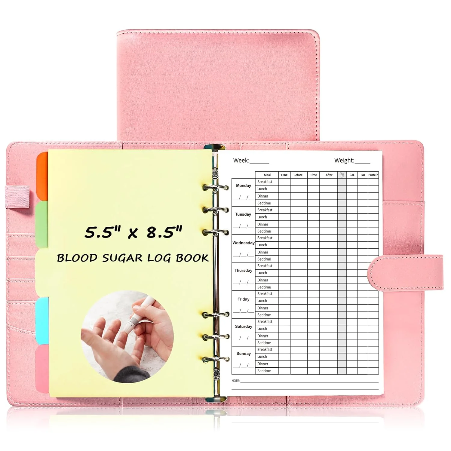 دفتر ثبت قند خون روزانه A5، دفترچه یادداشت گلوکز روزانه، دفتر ثبت قند خون، دفتر ثبت تست قند خون برای دیابت، با برگه های جداکننده (صورتی)