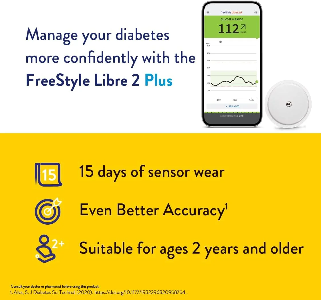 FreeStyle Libre 2 Plus، پایش مداوم گلوکز، حسگر هوشمند برای پایش خون دیابت CGM، سازگار با دستگاه های هوشمند، 15 روز آزمایش دقیق و بدون سوزن، مانیتور گلوکومتر FreeStyle Libre 2 Plus، پایش مداوم گلوکز، حسگر هوشمند برای پایش خون دیابت CGM، سازگار با دستگاه های هوشمند، 15 روز آزمایش دقیق و بدون سوزن، مانیتور گلوکومتر