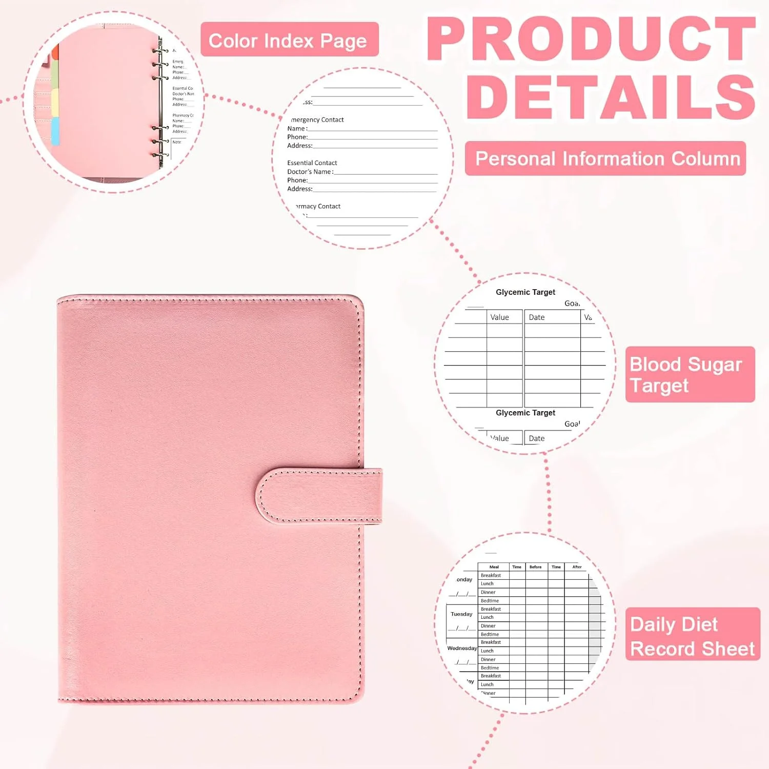 دفتر ثبت قند خون روزانه A5، دفترچه یادداشت گلوکز روزانه، دفتر ثبت قند خون، دفتر ثبت تست قند خون برای دیابت، با برگه های جداکننده (صورتی) دفتر ثبت قند خون روزانه A5، دفترچه یادداشت گلوکز روزانه، دفتر ثبت قند خون، دفتر ثبت تست قند خون برای دیابت، با برگه های جداکننده (صورتی)