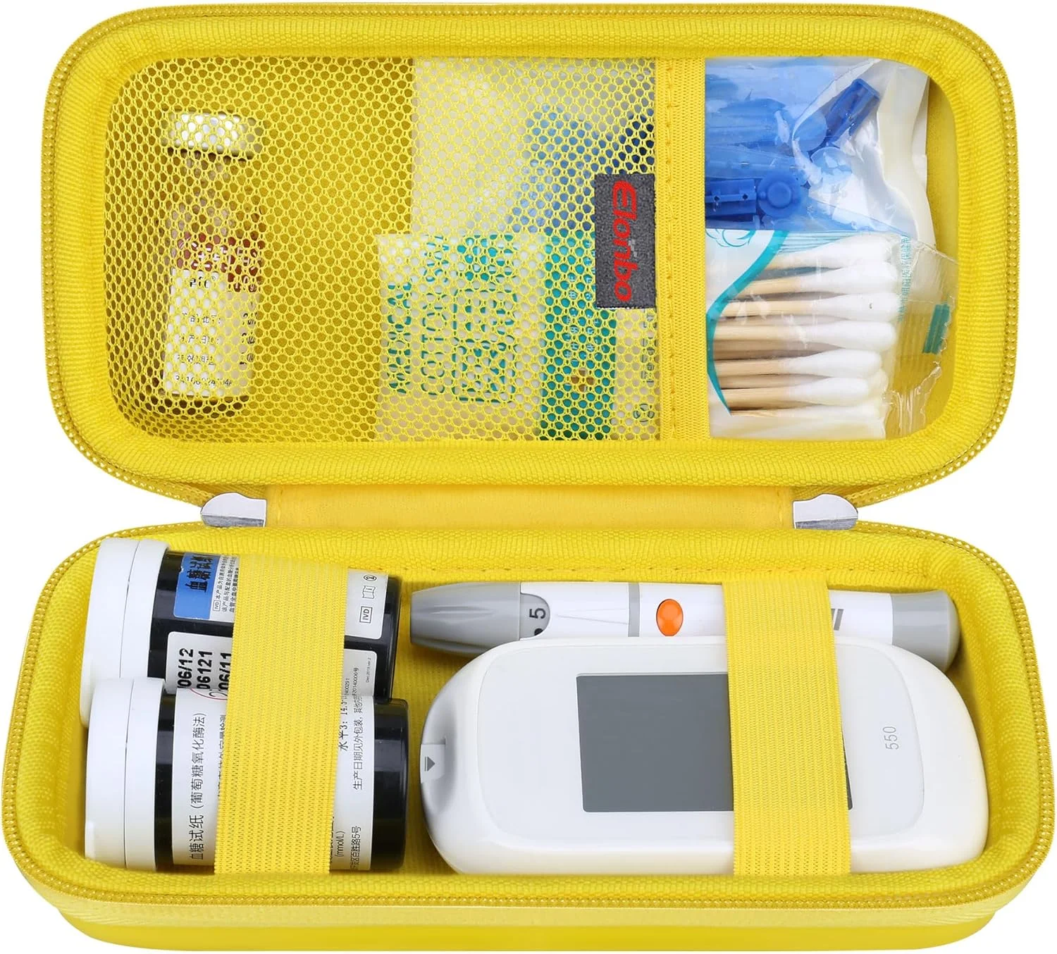 کیف حمل لوازم دیابت Elonbo، کیف سازماندهی لوازم دیابت، کیف نگهداری دستگاه گلوکز، کیف حمل قلم انسولین برای دستگاه تست قند خون، نوارهای تست قند خون، سوزن ها، سرنگ، زرد