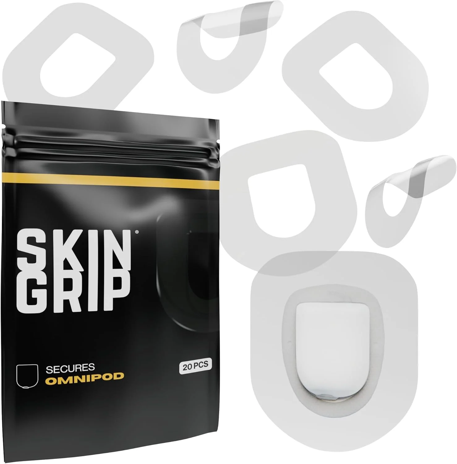 بسته 20 عددی چسب محافظ SKIN GRIP Insulet Omnipod | چسب های از پیش برش خورده CGM | محافظت عالی از دستگاه اندازه گیری مداوم قند خون | نوار ضد آب (شفاف)